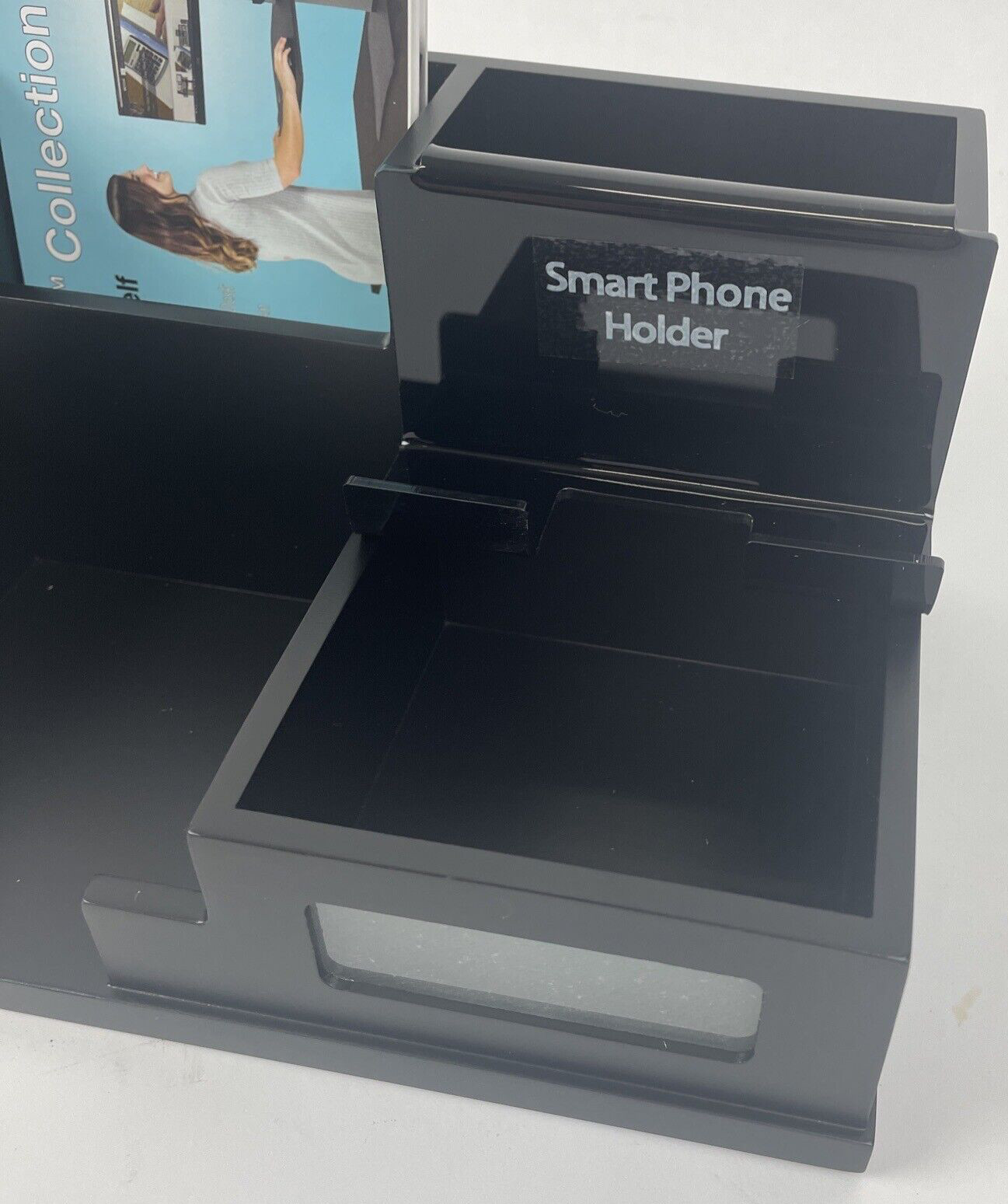 Victor Desk Organizer with Smart Phone Holder Wood Desktop Storage Black – NEW