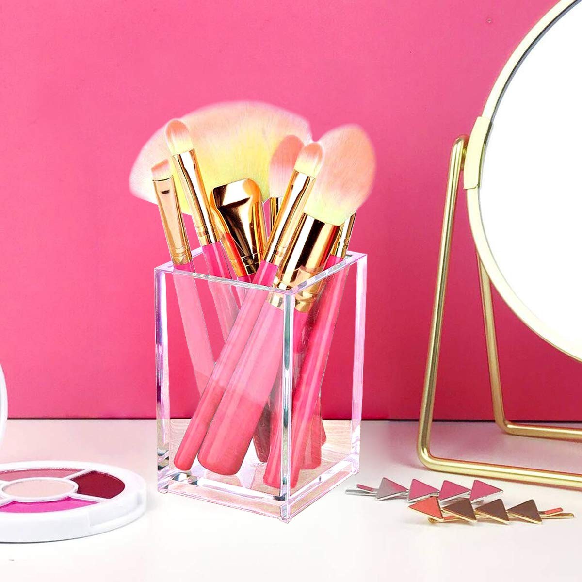 2 Pack Clear Acrylic Pencil Pen Holder Cup,Desk Accessories Holder,Makeup Bru…