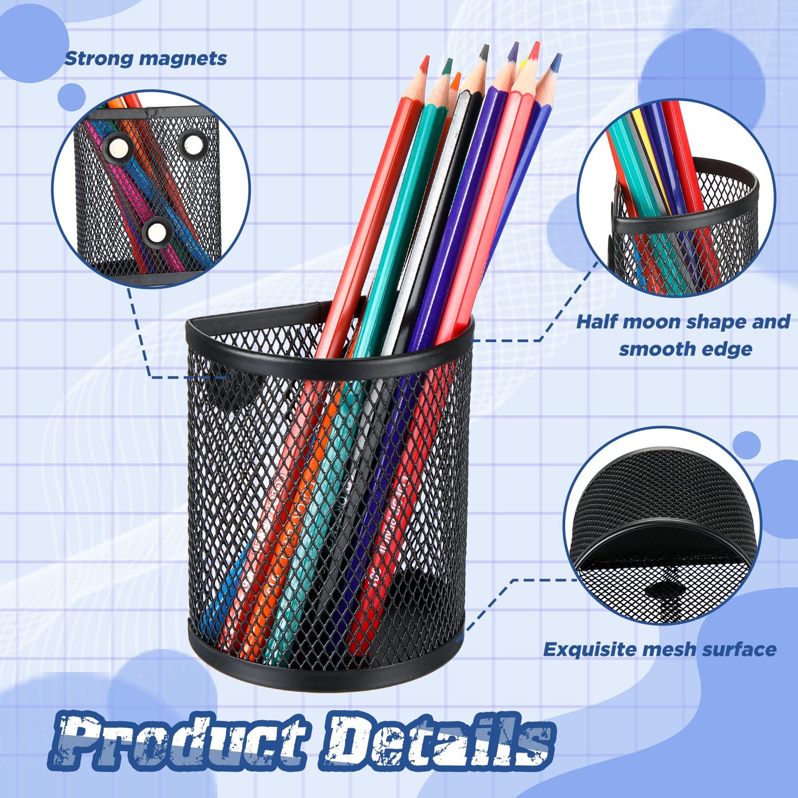 12 Pcs Black Magnetic Pen Pencil Holder with 3 Magnets Magnetic Marker Holder…