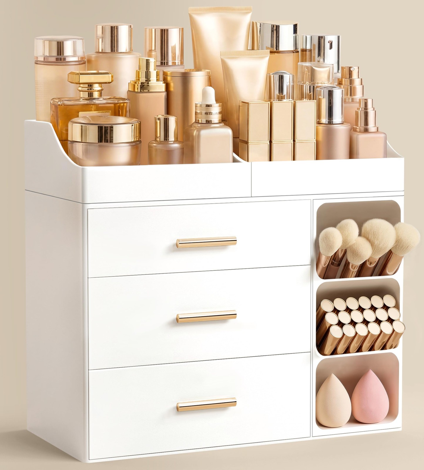 HBlife Makeup Organizer Countertop with Brush Holder,Large Large, All White