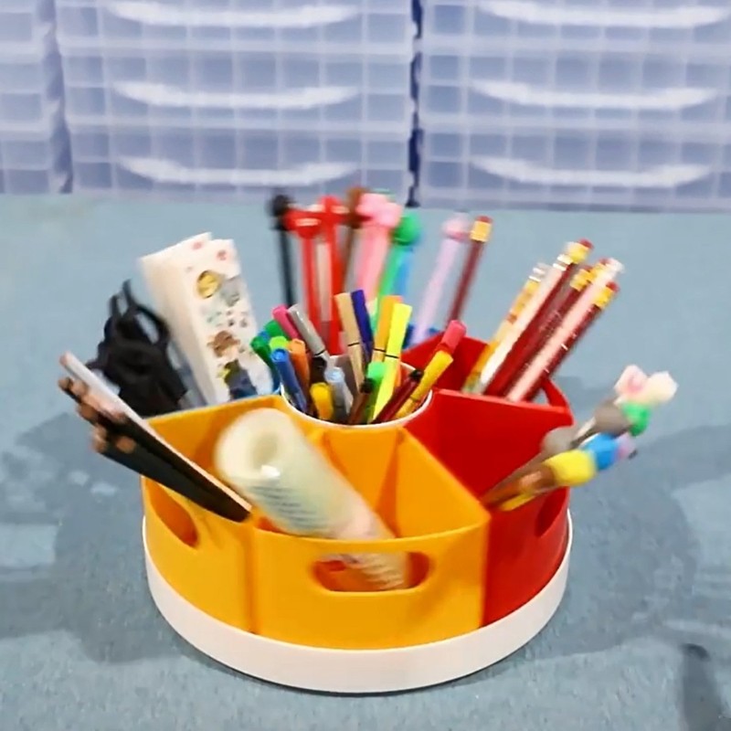 6 Compartments Desk Organiser for Kid, Rotating Pen Organiser Art Supply Holder