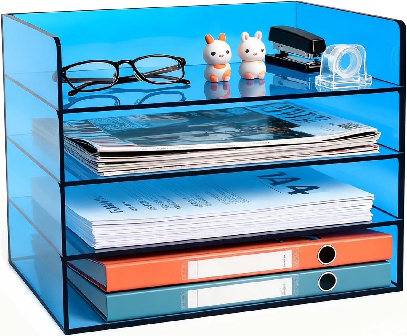 Acrylic File Organizer Desk 4 Tiered Stackable Letter Tray Office Paper Storage