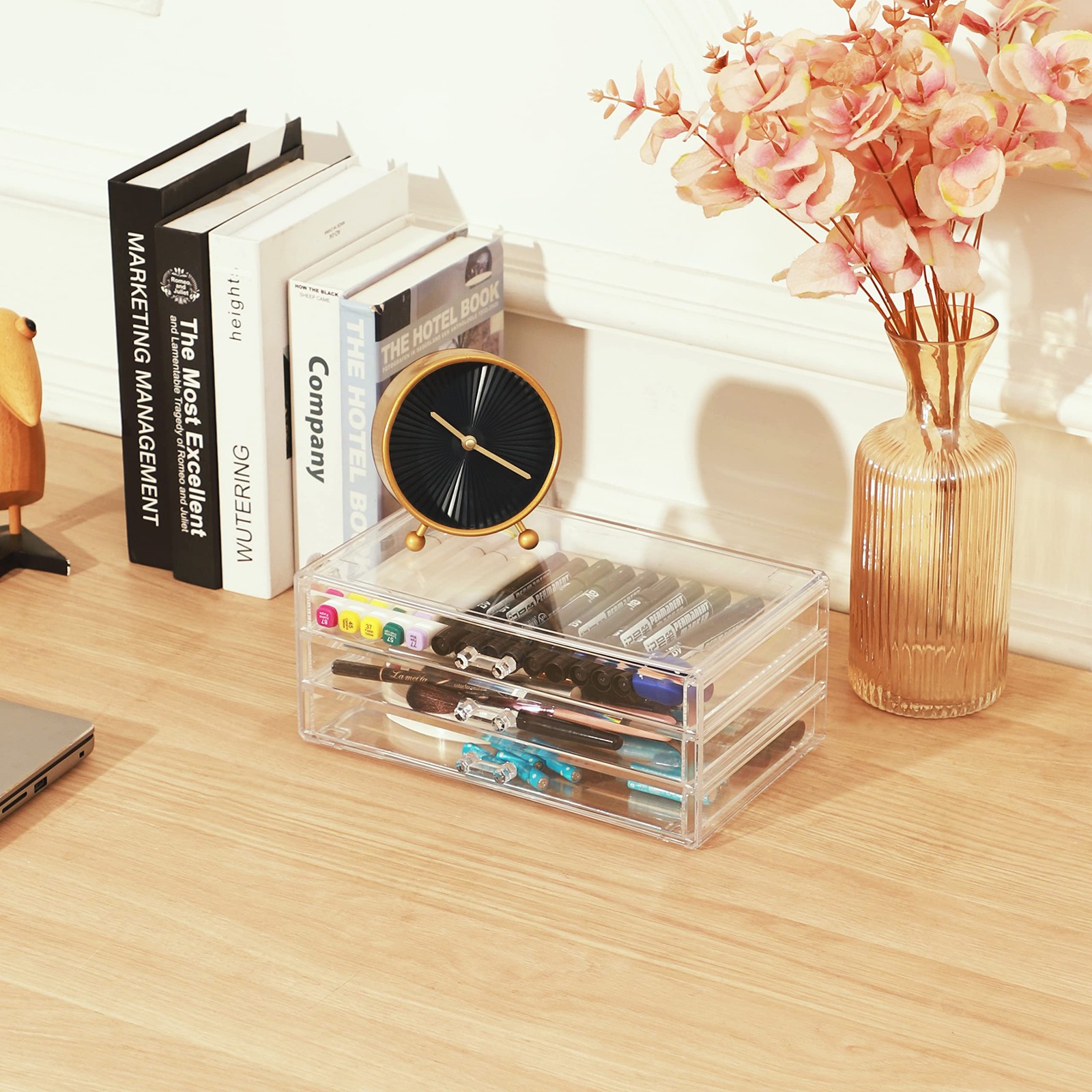 Cq acrylic 1 Pack Clear Acrylic Drawer Organizer 3 Long Drawer,