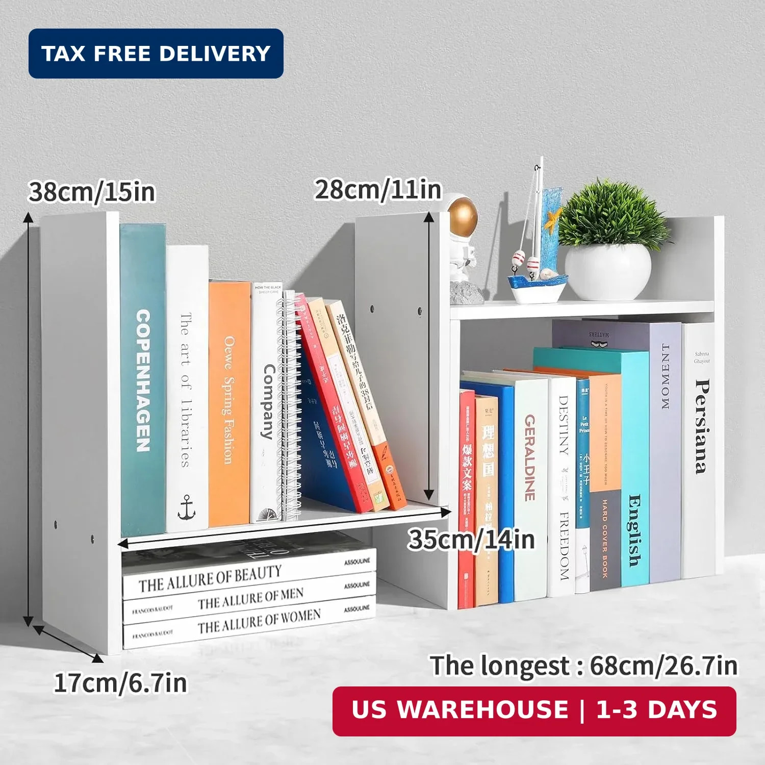 CITLOW Desktop Shelf Organizer – Adjustable Wood Desktop Bookshelf, Table Top Sh