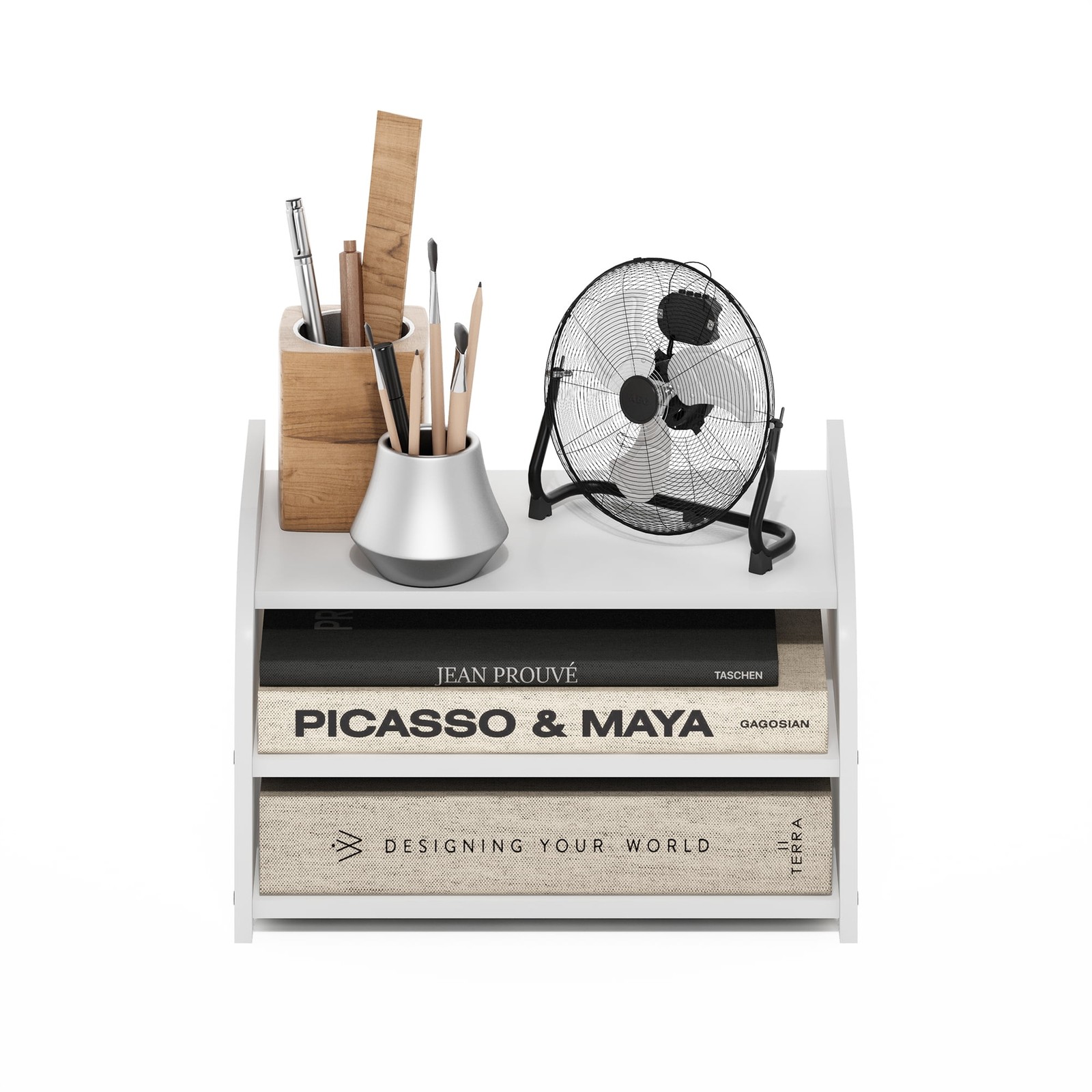 3-Tier Desk Top Organizer W/ Shelves For Papers & Supplies Wood Finish
