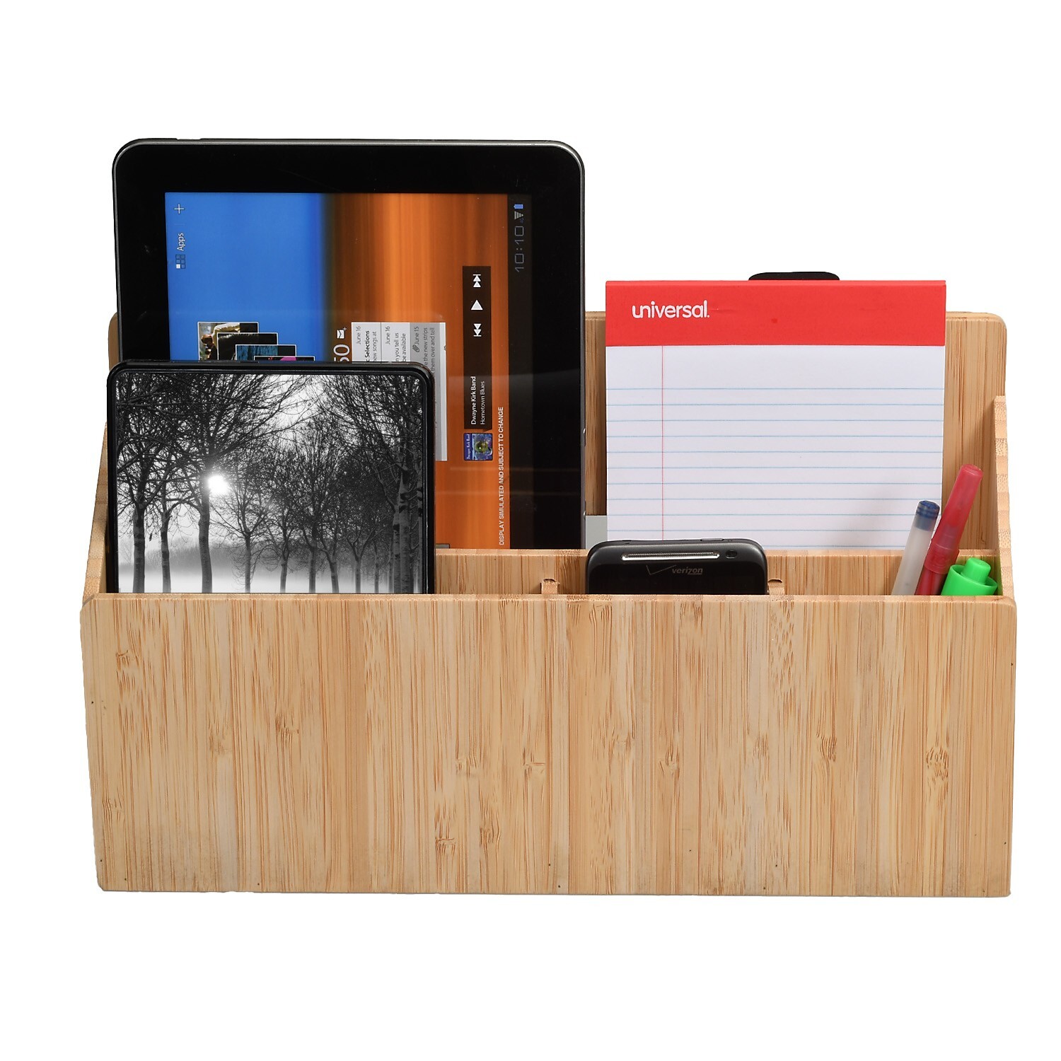 MobileVision Bamboo Side Desk or Table Organizer with C-Clamp Mount on Rear For