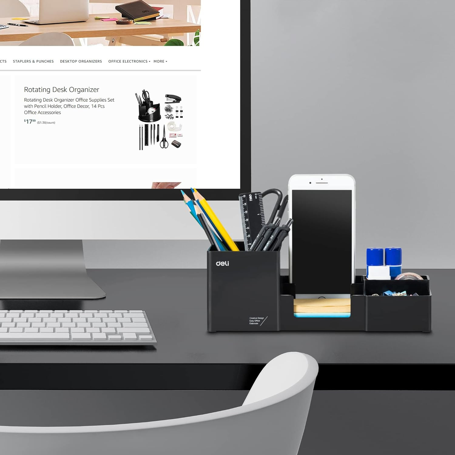 Desk Organizer, Plastic Desktop Organizer with Pencil Holder and Sticky Note Tra