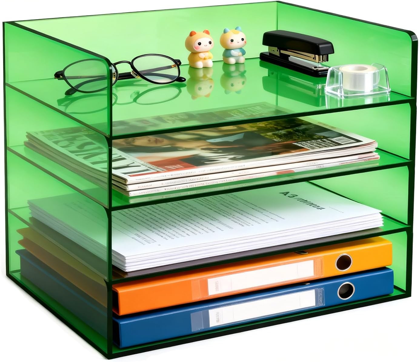 Acrylic File Organizer Desk 4 Tiered Stackable Letter Tray Office Paper Storage