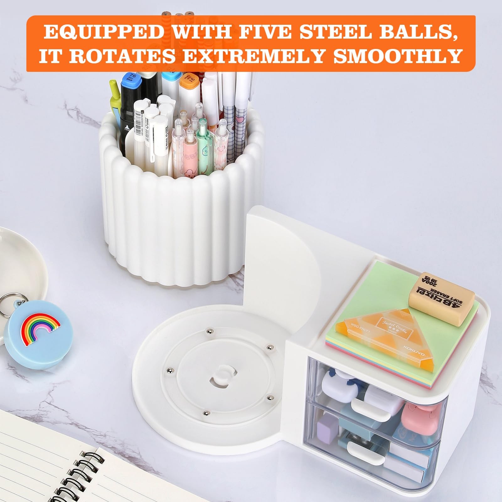 LETURE Rotating Office Desk Organizers and Accessories with 2 Drawer, White
