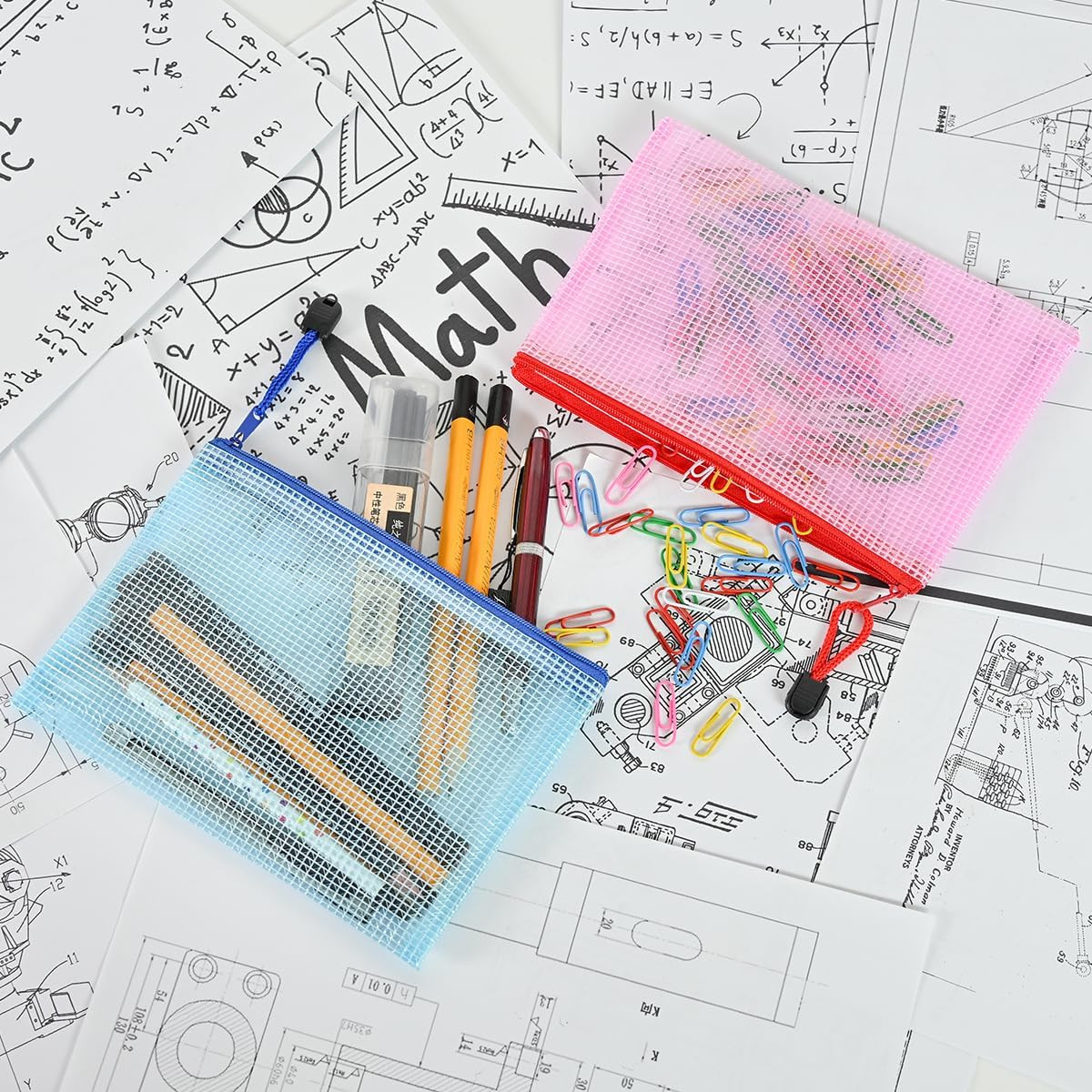 10 Pcs Zipper File Bags, Waterproof Plastic Mesh Pouch for Office School, Board