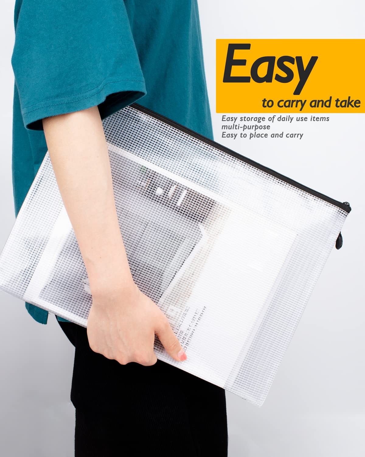 18 Pack Black Multisize Plastic Zipper Pouches Water Resistant Bag Set