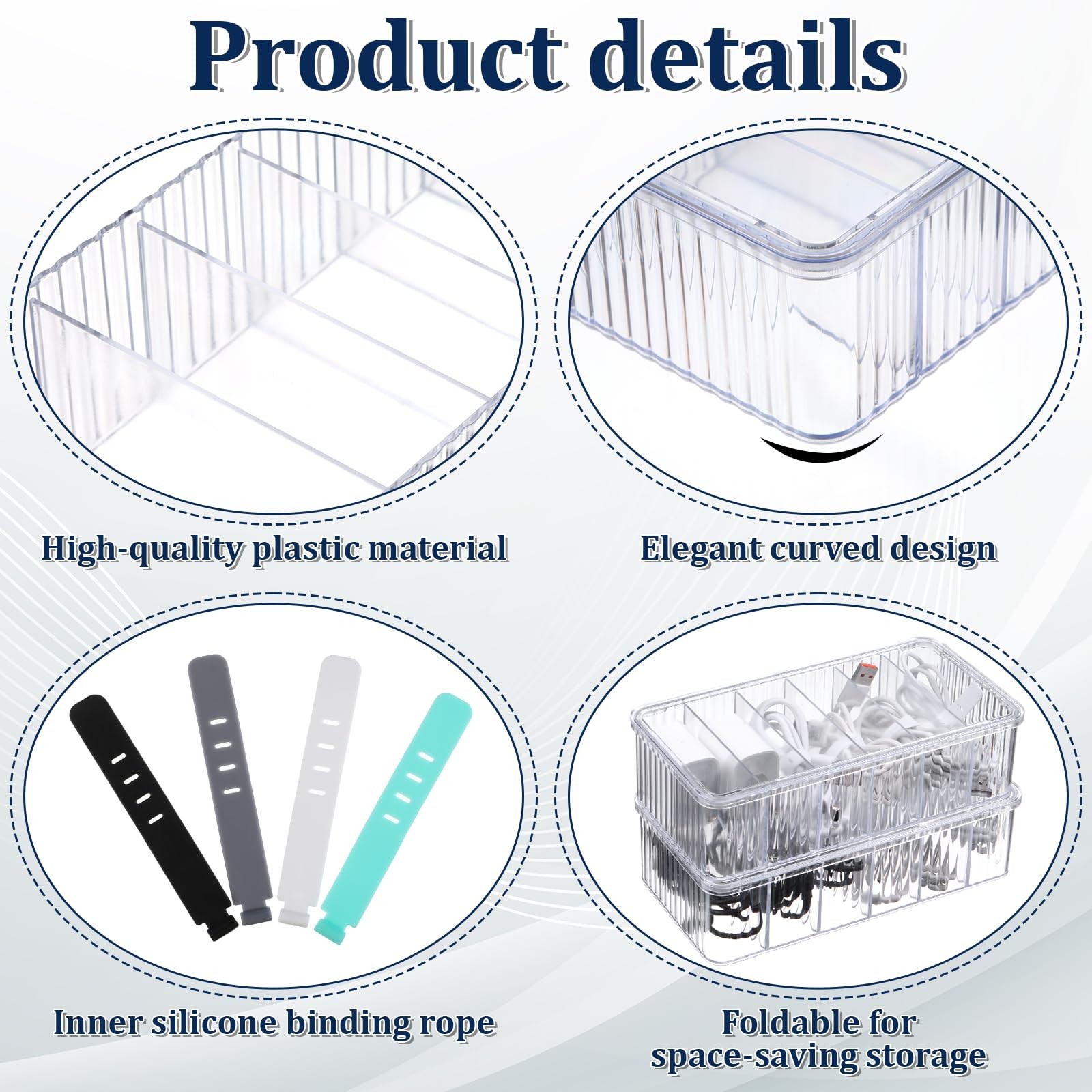4 Pcs Cable Organizer Box, Clear Plastic Cord Storage One Size,