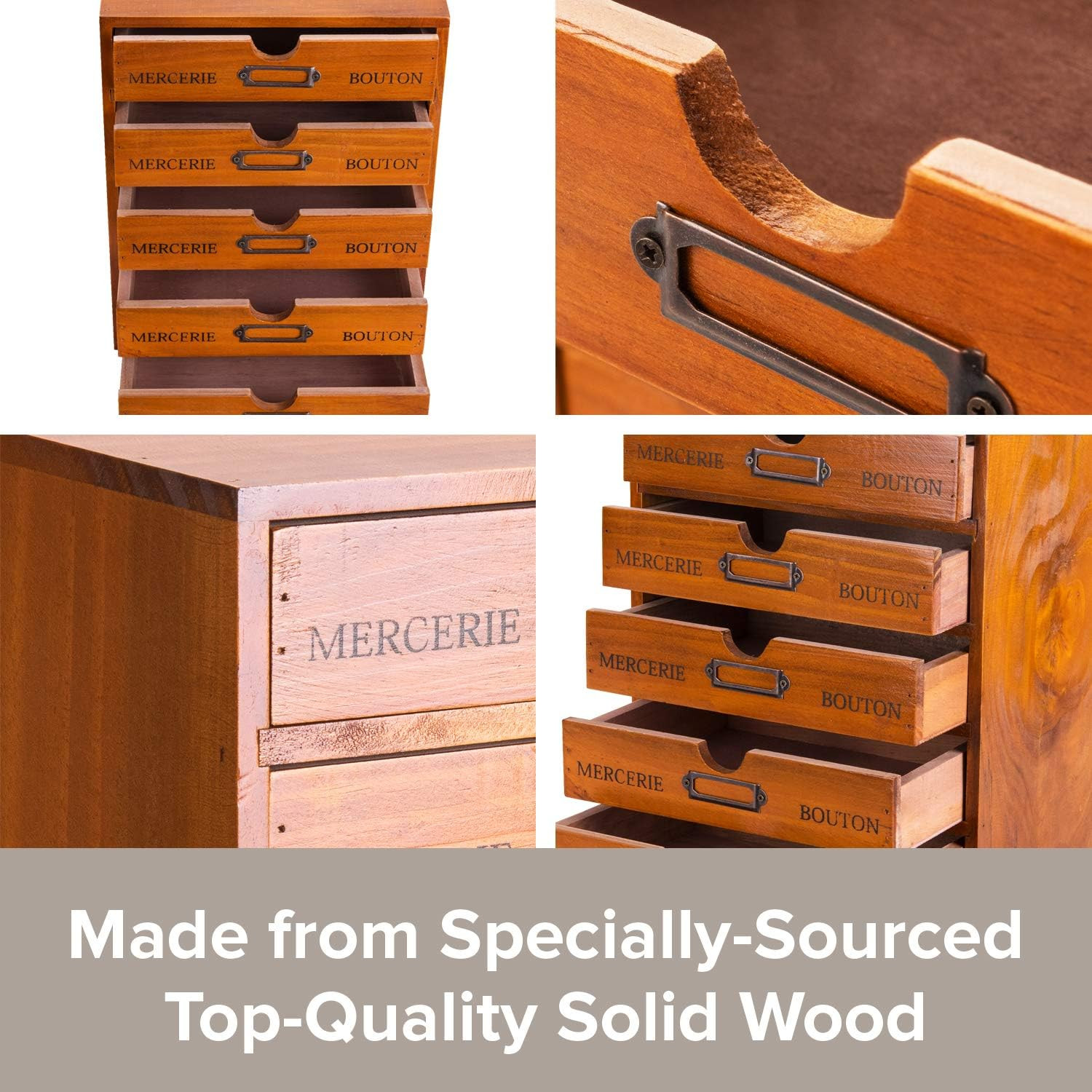 Rustic 5-Drawer Wooden Desk Organizer for Home Office & Craft Storage