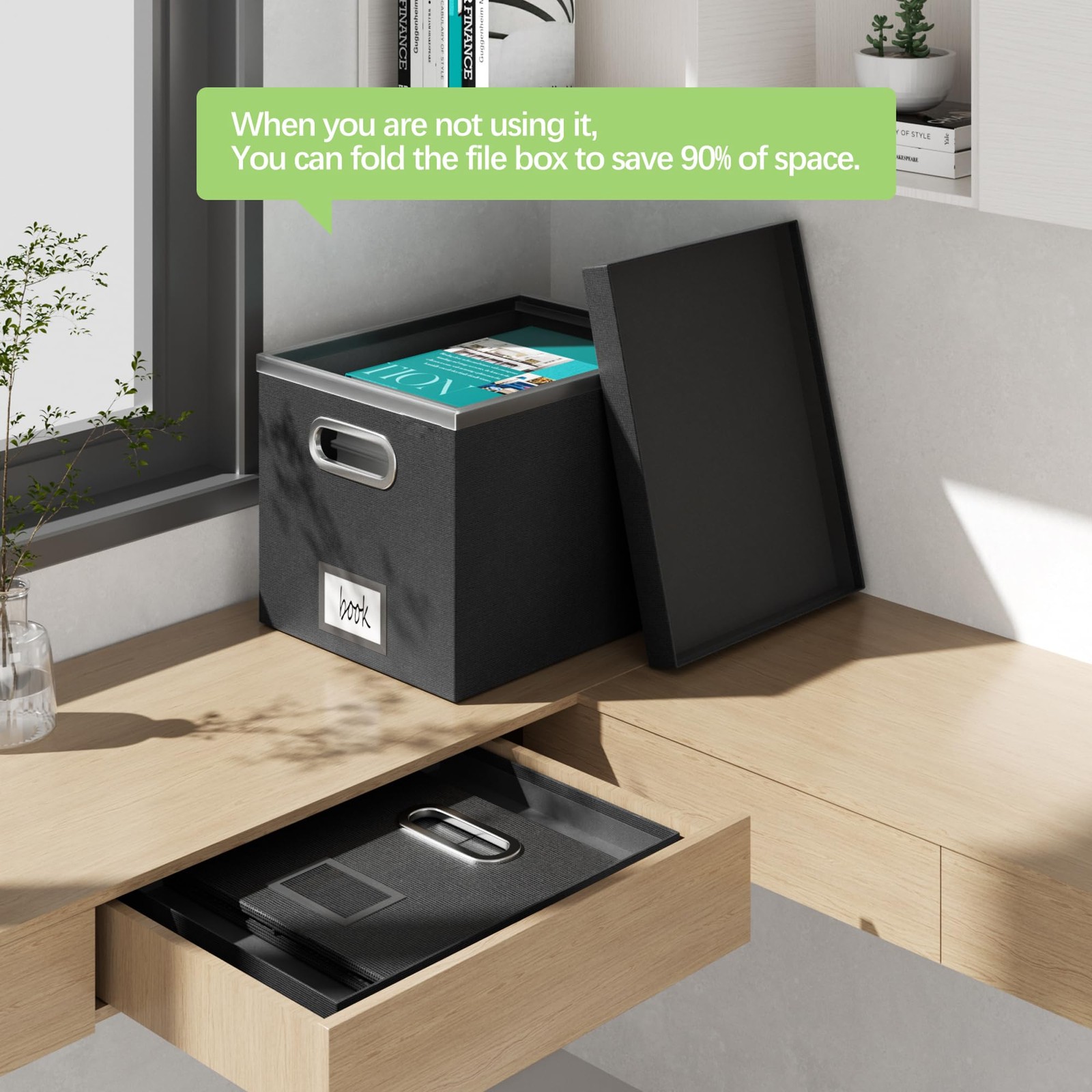 GRSQYS File Organizer Box Boxes for 13.2*10.1*10.1in(3Pack), Black