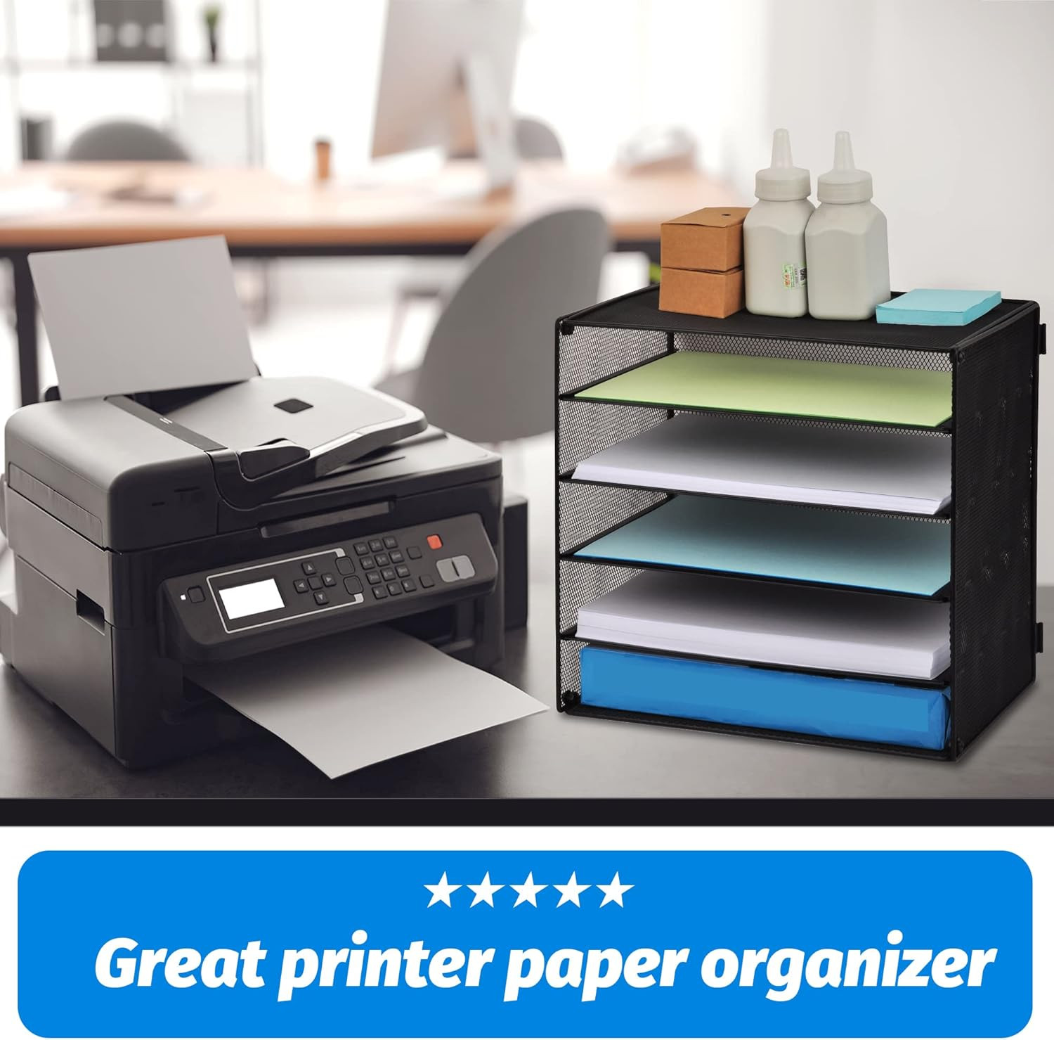 5 Slot Mesh Desk Organizer Tray, File Paper Letter Folder Holder Desktop Paper S