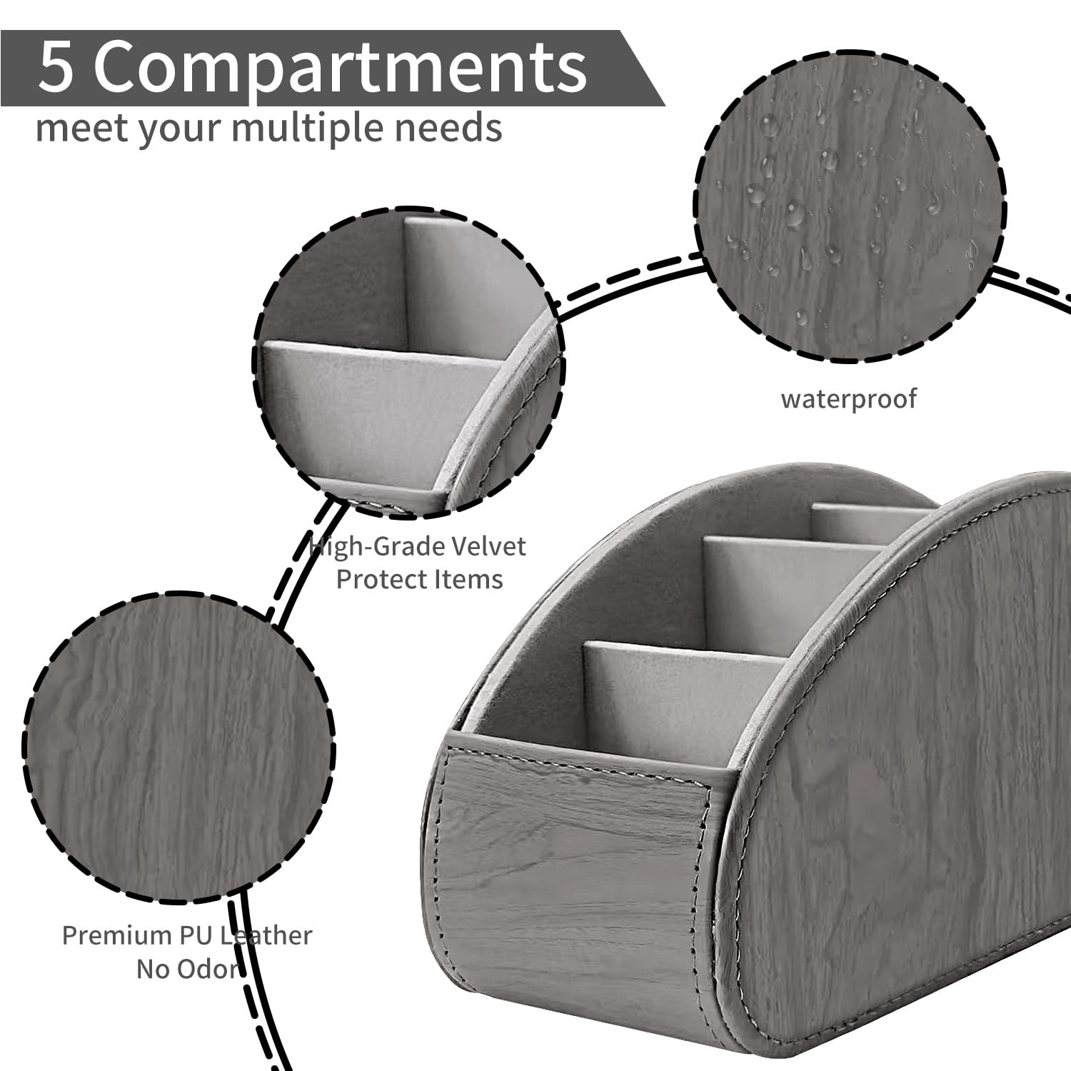 Remote Control Holder, Leather 5 Rooms Desk Organizer and Decorations for Liv…