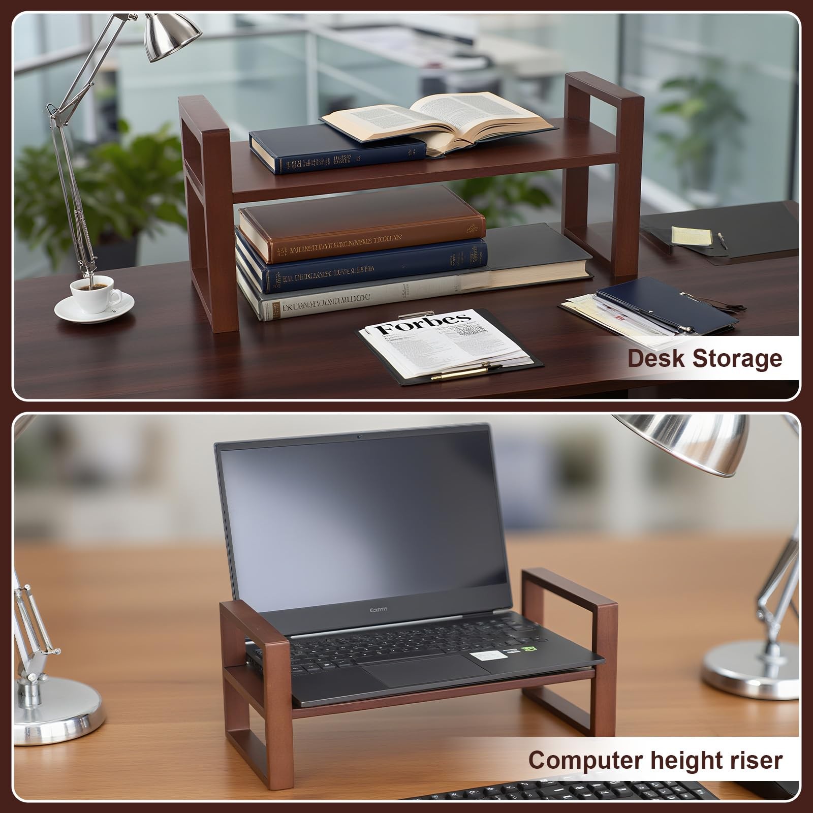 Desk Shelf, 100% Solid Wood Adjustable Desktop Standard, Walnut Colour