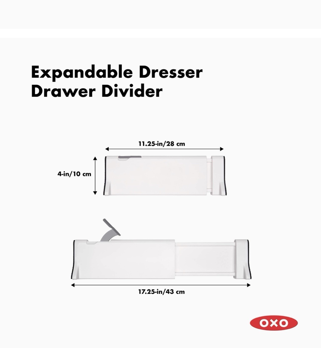OXO Good Grips Expandable Drawer Divider 2-Pack, 11.25-17.25 in, White