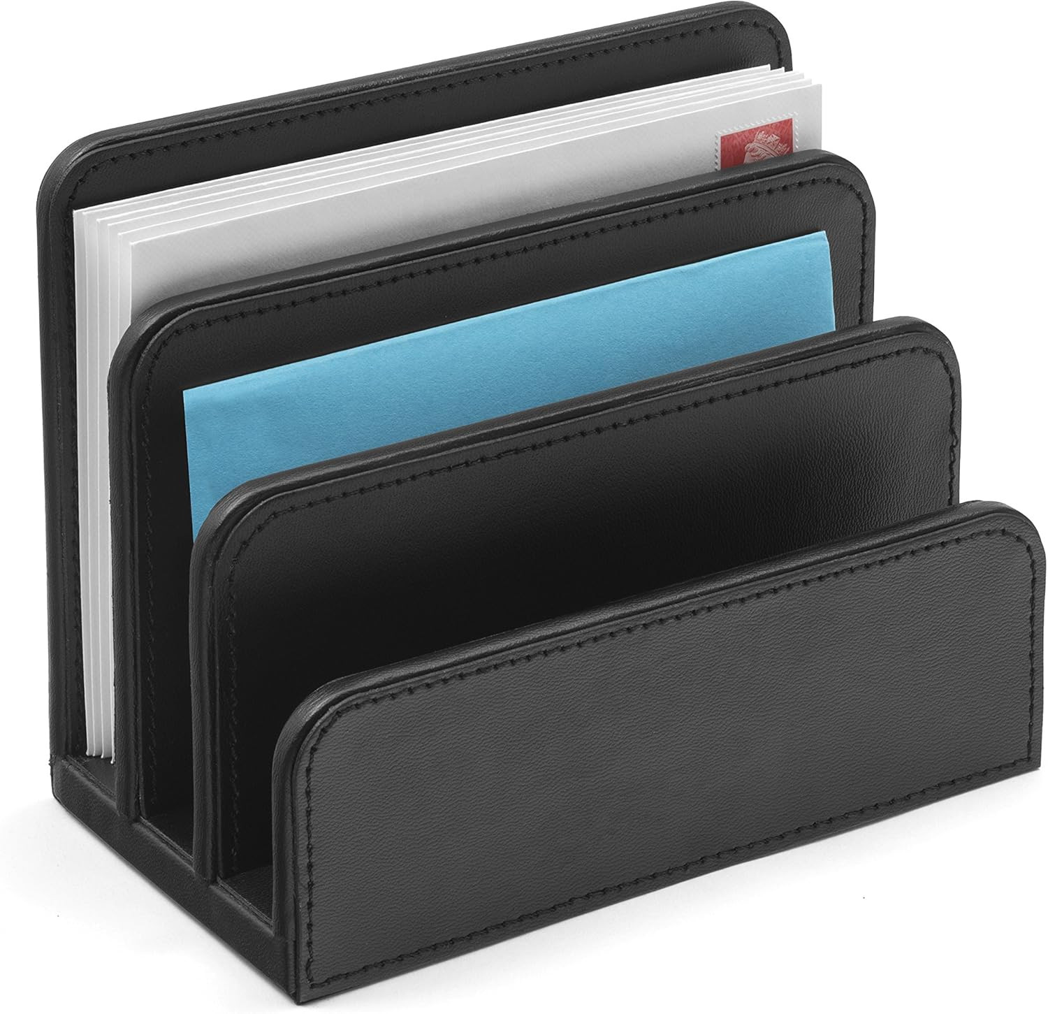 Black Faux Leather Letter Holder | Mail Sorter | Post Rack | Envelope Organiser
