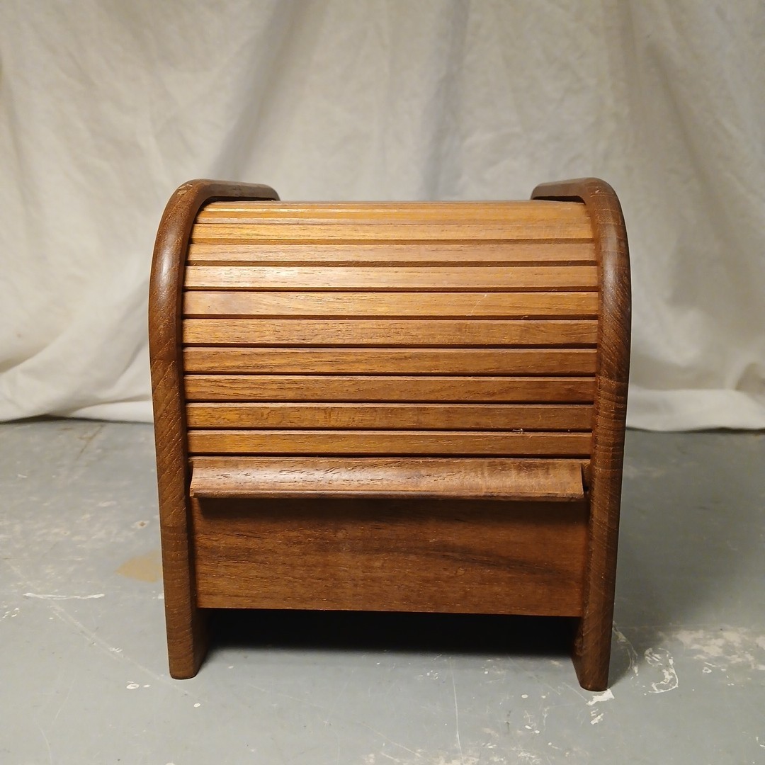 VTG AAA El Toro California Teak Roll-Top Floppy Disc CD Storage 9.5L 6.5W 7.5T
