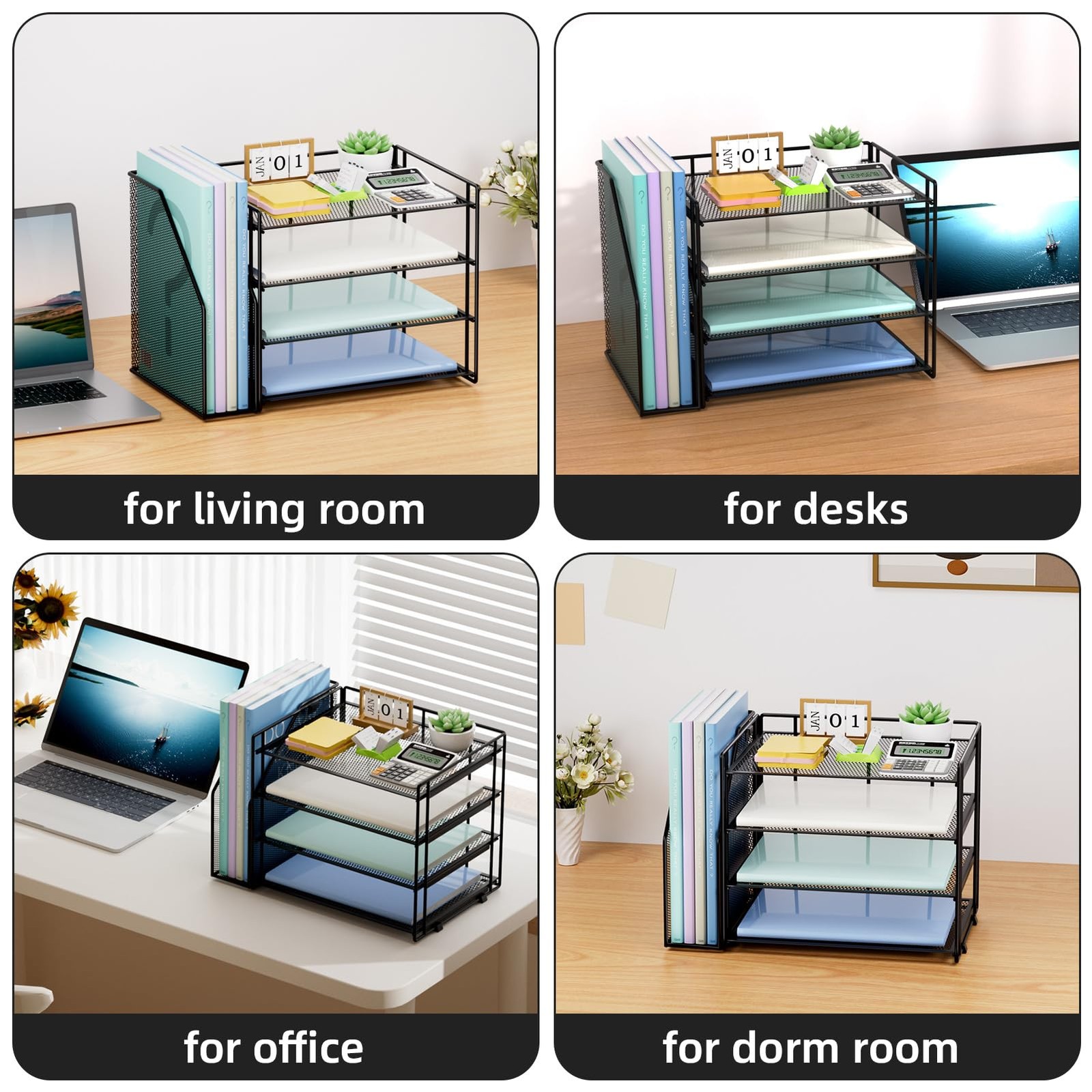 Desk Organizer 4-Tier Paper Letter Tray with File Holder – Ideal for Home Office