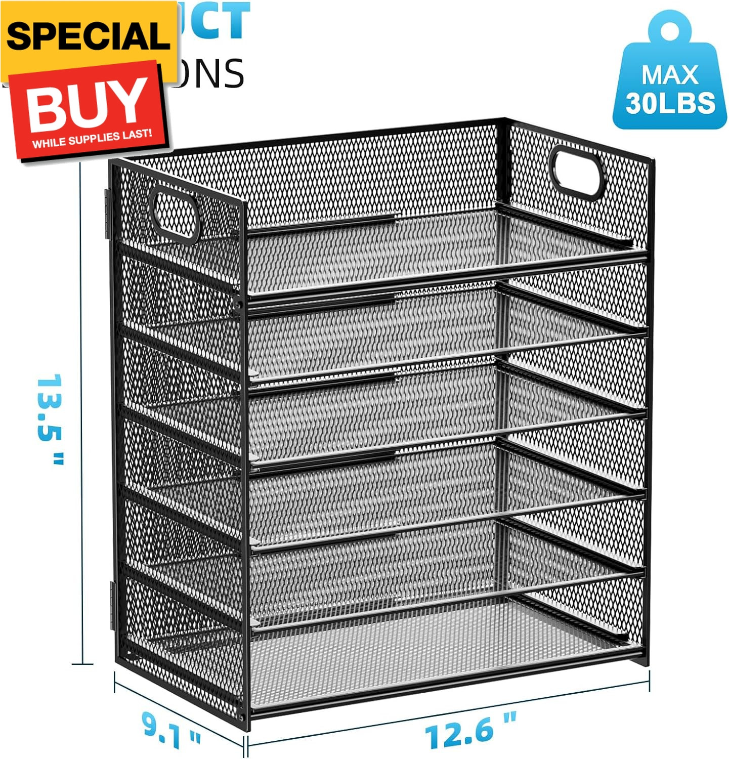 6 Tier Paper Organizer Letter Tray – Mesh Desk File Organizer with Handle, Paper