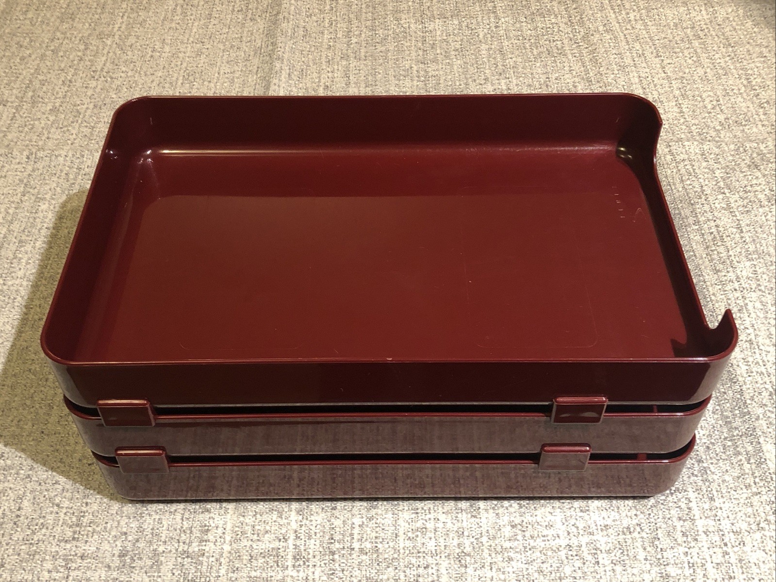 VTG 80s TENEX 200 Class Stacking Legal Size 3 Tier Office Desk Tray Set Burgundy
