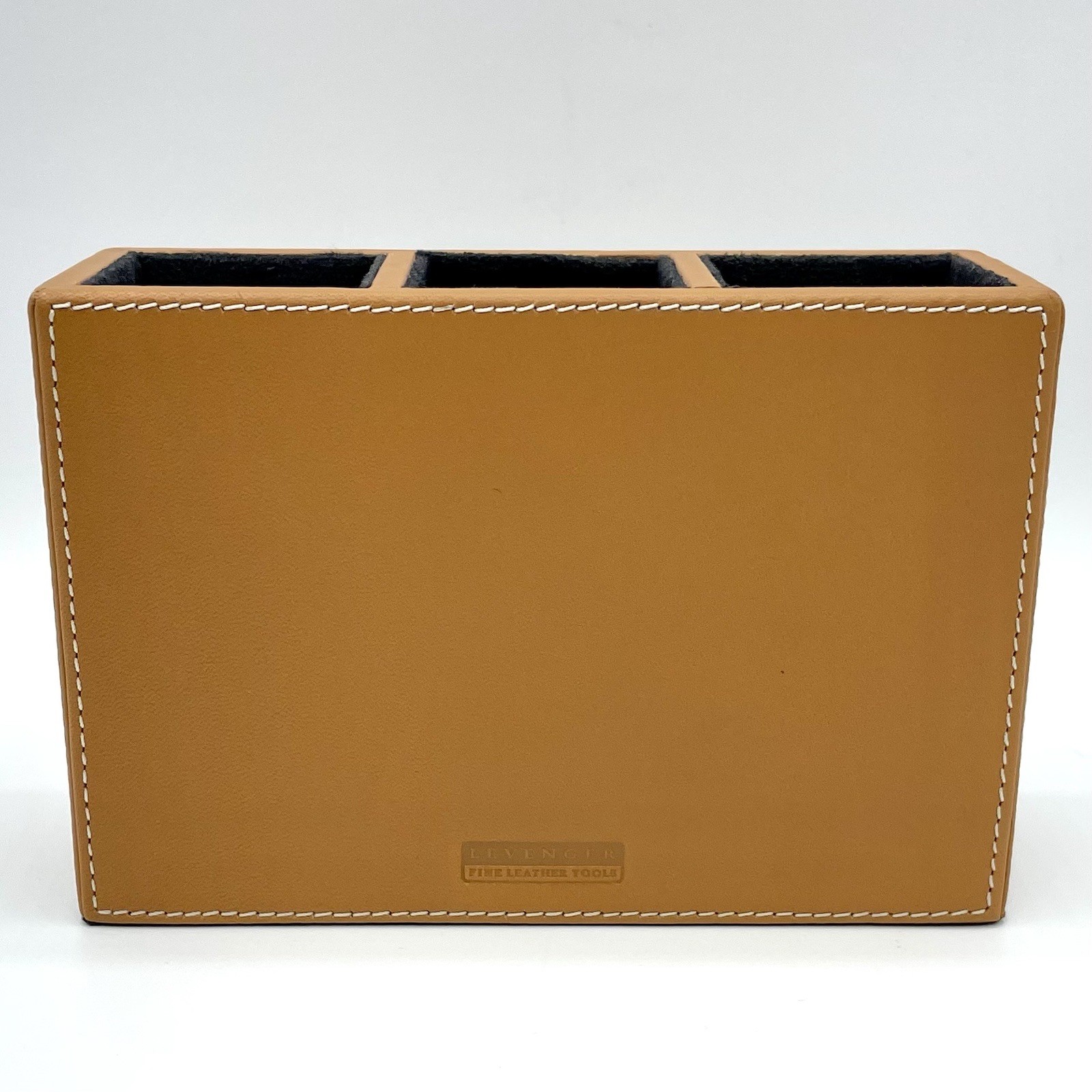 LEVENGER Fine Leather Tools Genuine Leather Cognac 3-Compartment Desk Organizer