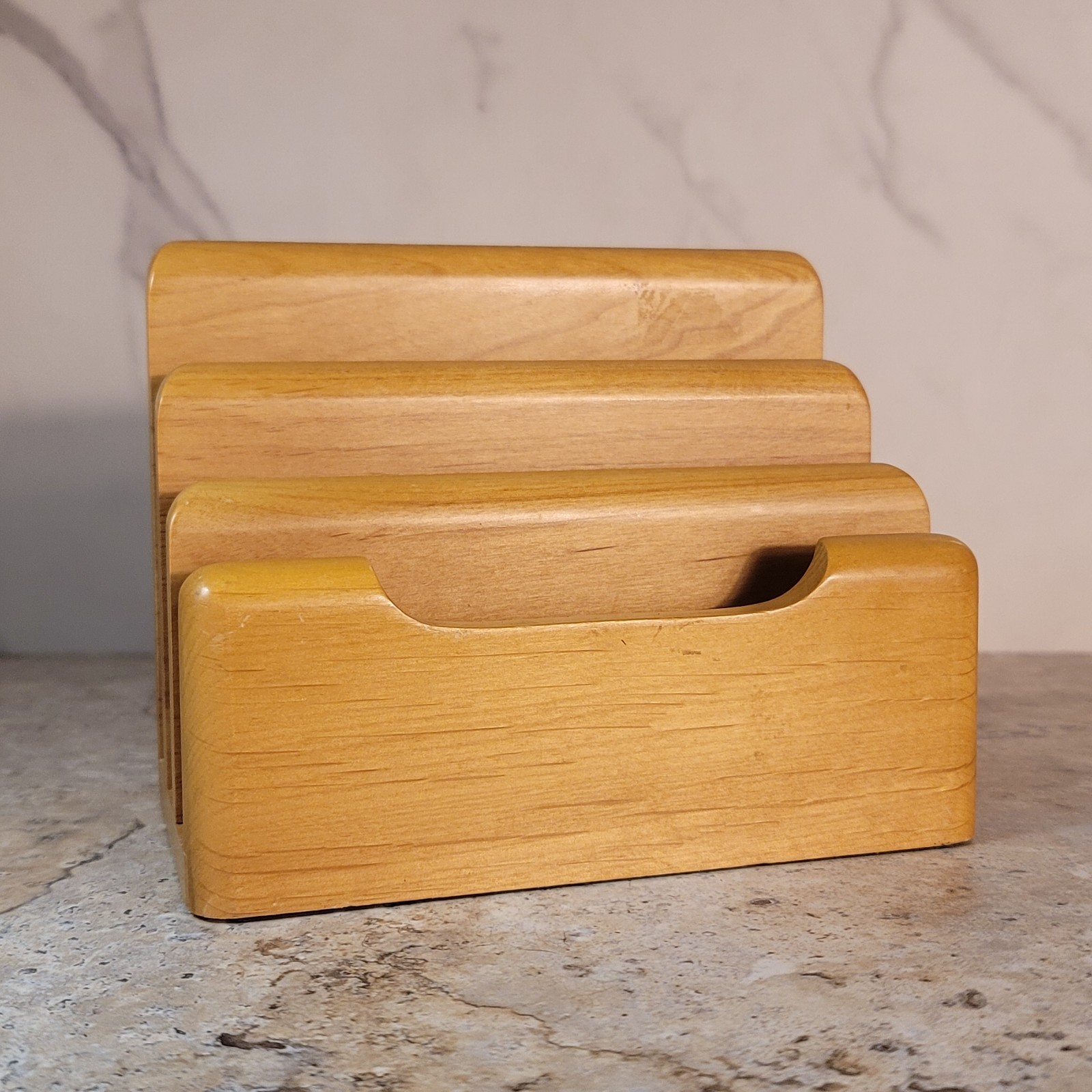 VINTAGE WOODEN MCM 3 SLOT DESKTOP MAIL ORGANIZER WITH FELT BOTTOM