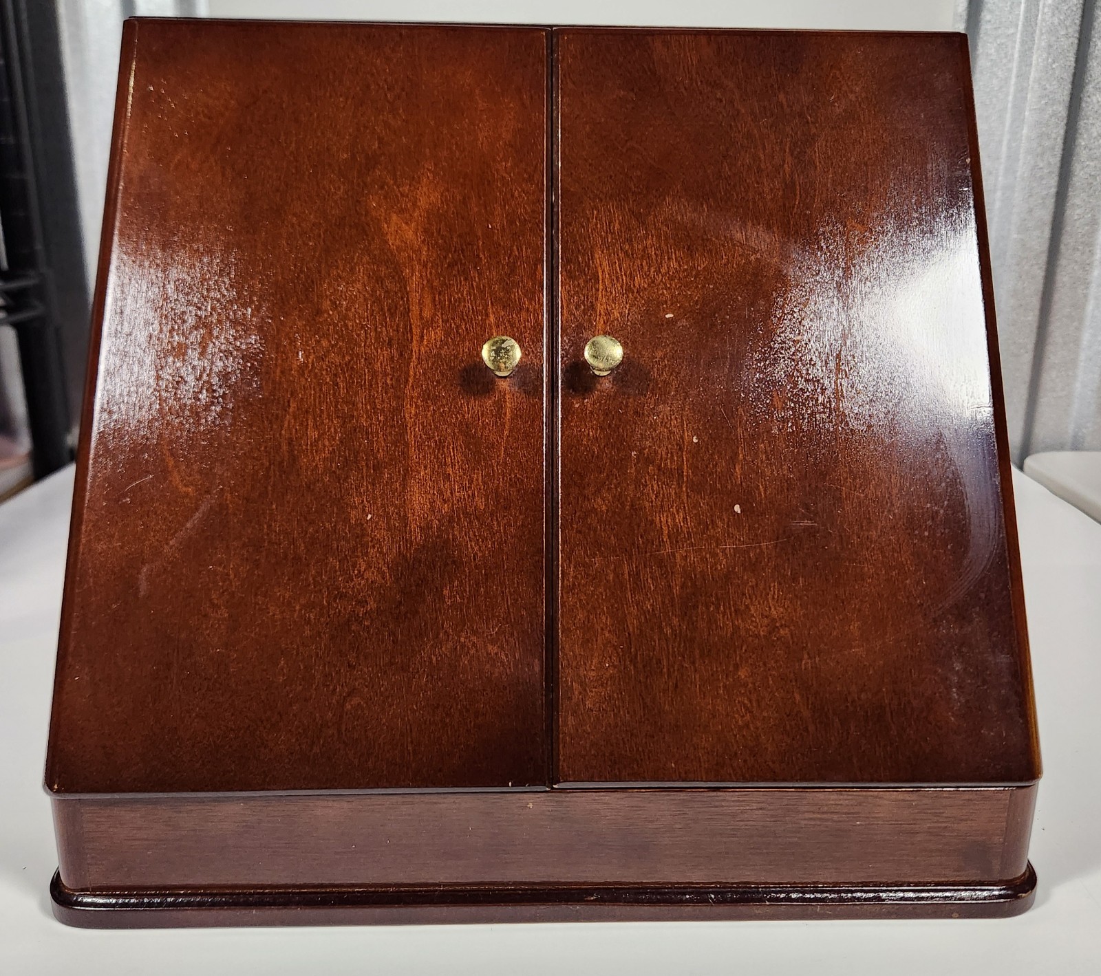 The Bamboo Co Wooden Desktop File Organizer Mail Sorter Cabinet Cherry Finish