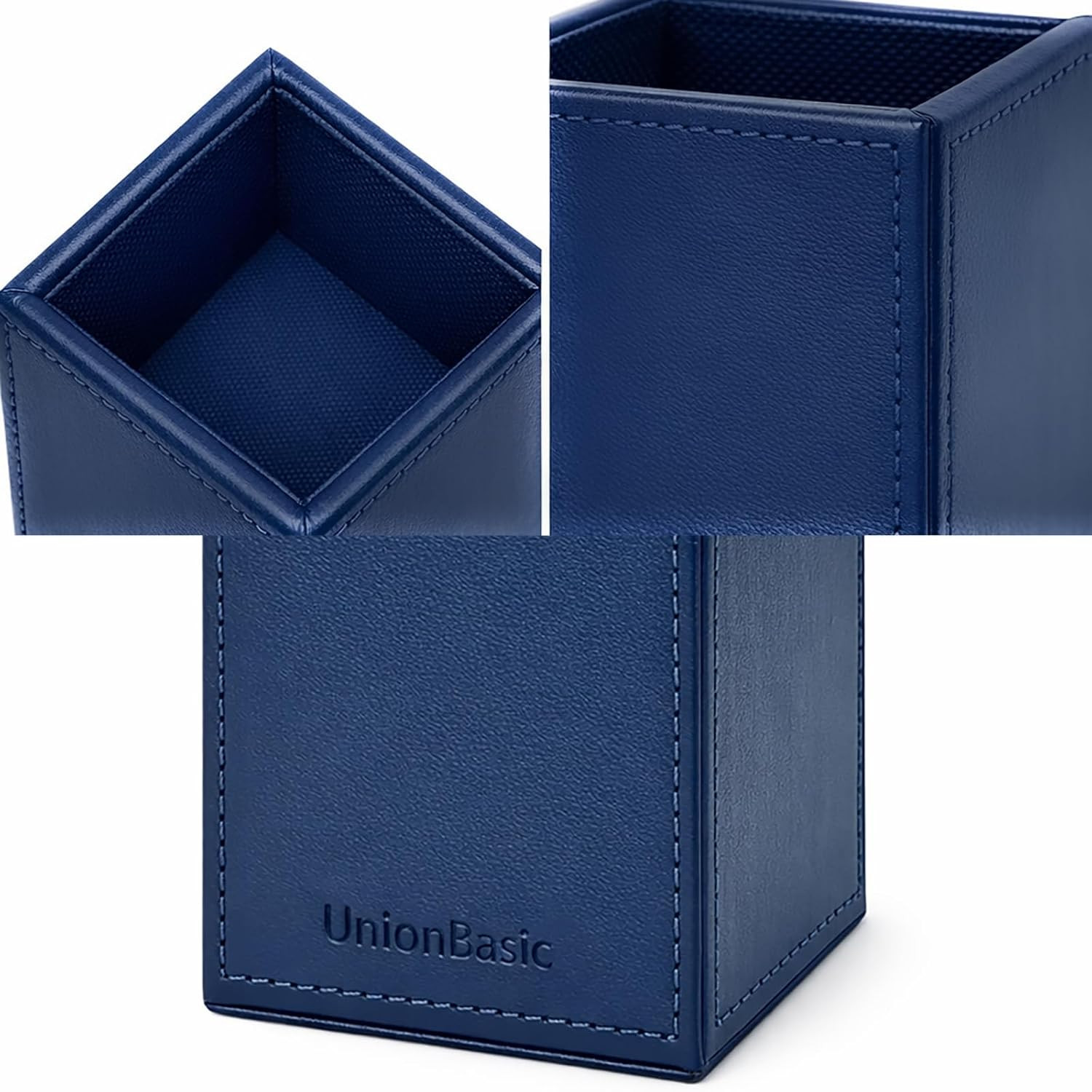 Square Pen Holder, Leather Pencil Cup, Desktop Caddy Stationery Organizer, True