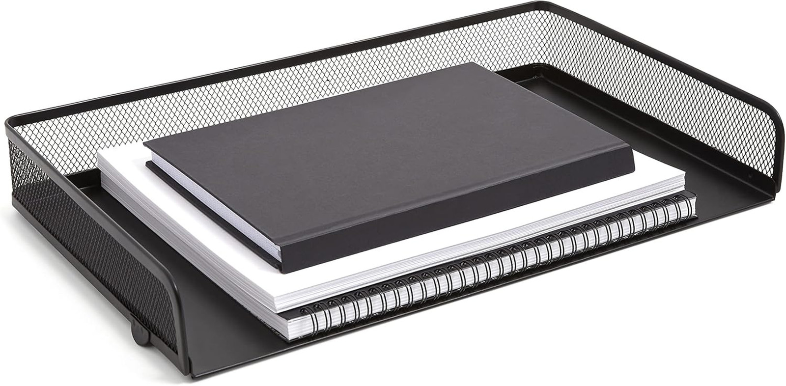 Side‑Load Stackable Metal Letter Tray, Matte Black – Desktop Paper Organizer for