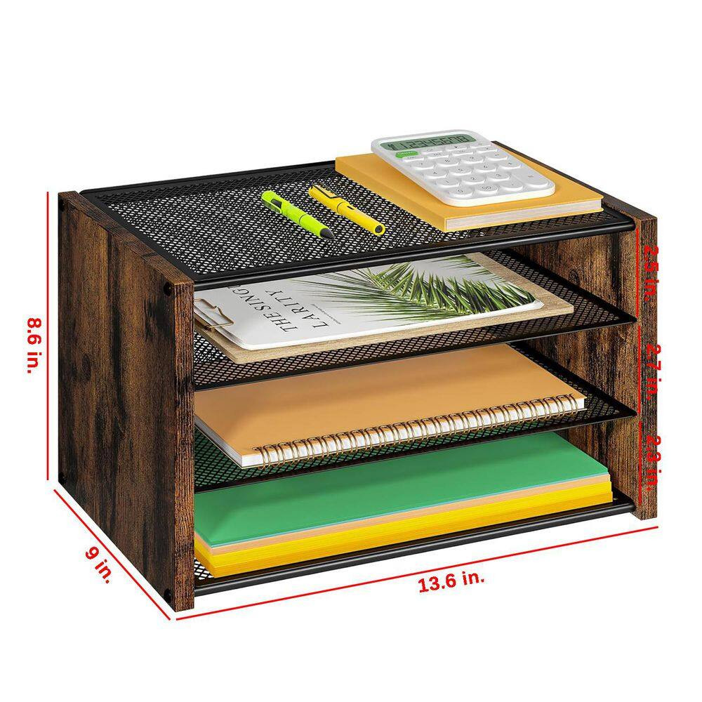 Rustic Brown 13.6 In. X 8.6 In. Wood Modern Desk File Organizer