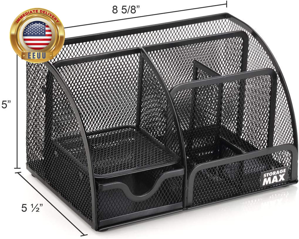 Desk Organizer with Drawer, Desktop Wire Mesh Sorter with 6 Compartments for Pen