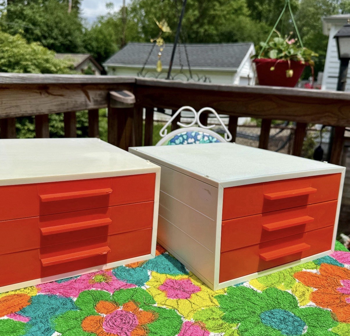 Vintage 70s Large Orange & White Space Age Plastic Desk Organizer ONE ONLY!