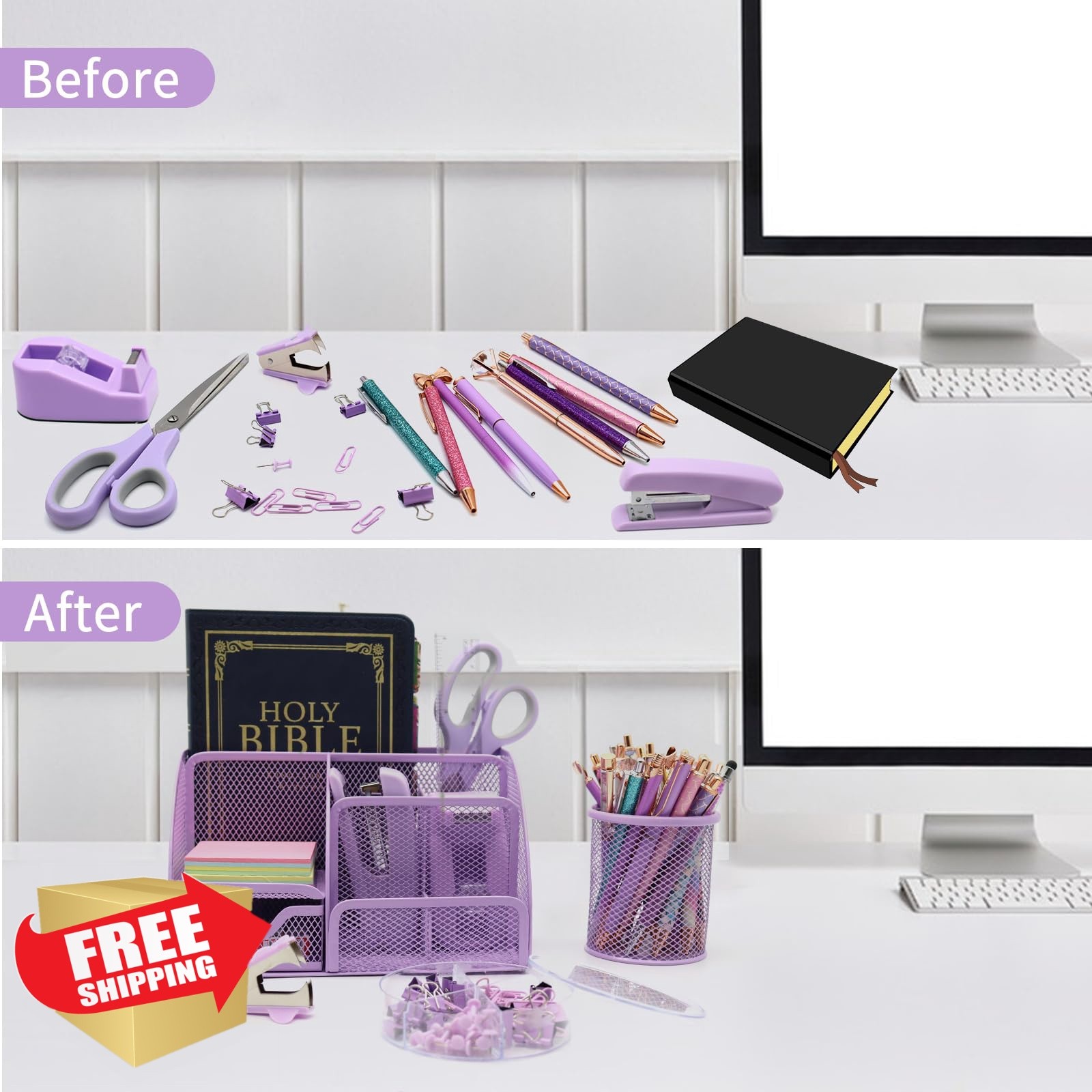 Shellvcase Purple Desk Organizer Set 12pcs