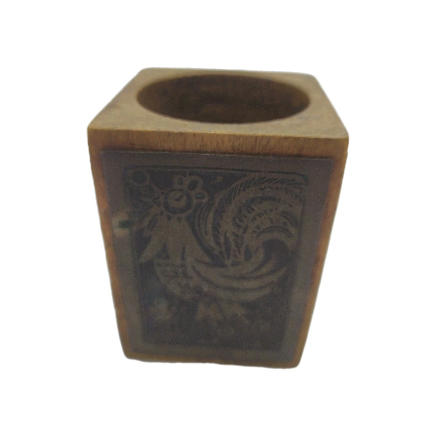 Vintage Mixed Wood & Copper Pencil Pen Holder From Holly Land Hand Made Nice