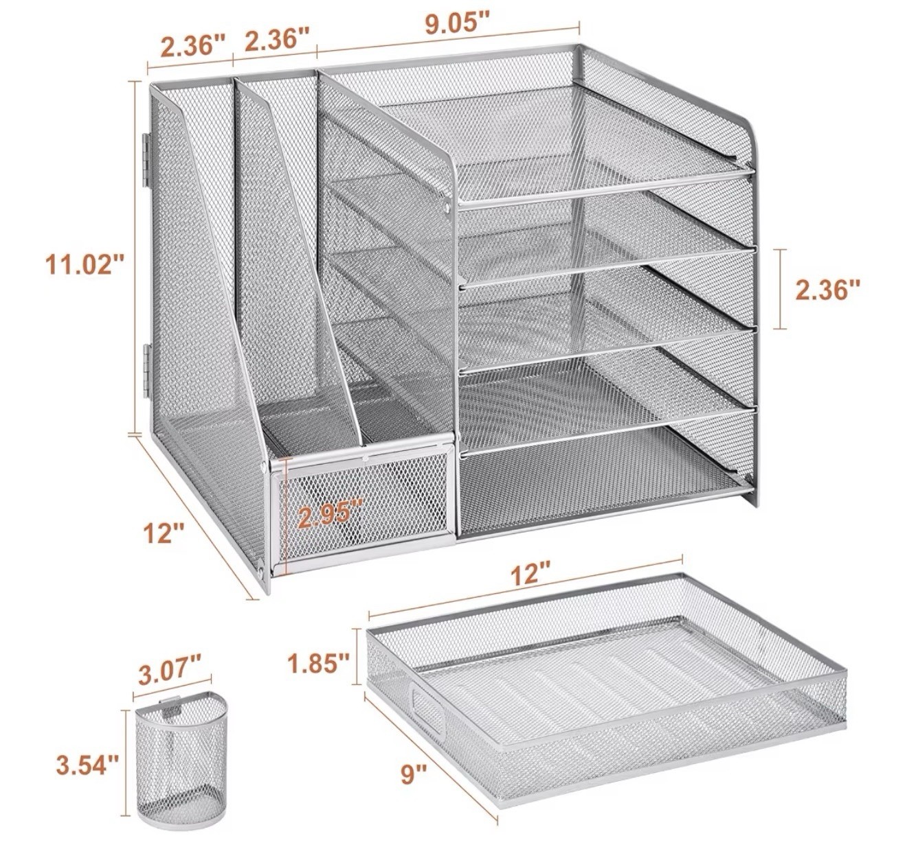 Mesh Desk Organizer 5-Tier Letter Tray File Holder Drawer Pen Cup Silver