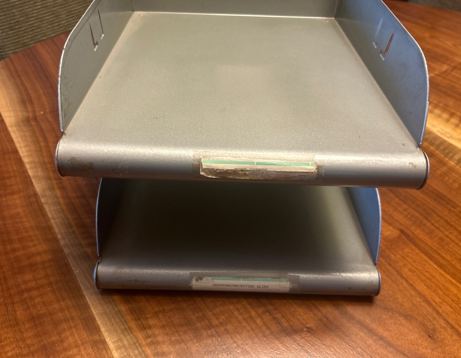 VINTAGE 2-TIER DESK TRAY ORGANIZER HEAVY STEEL IN OUT FILE TWO