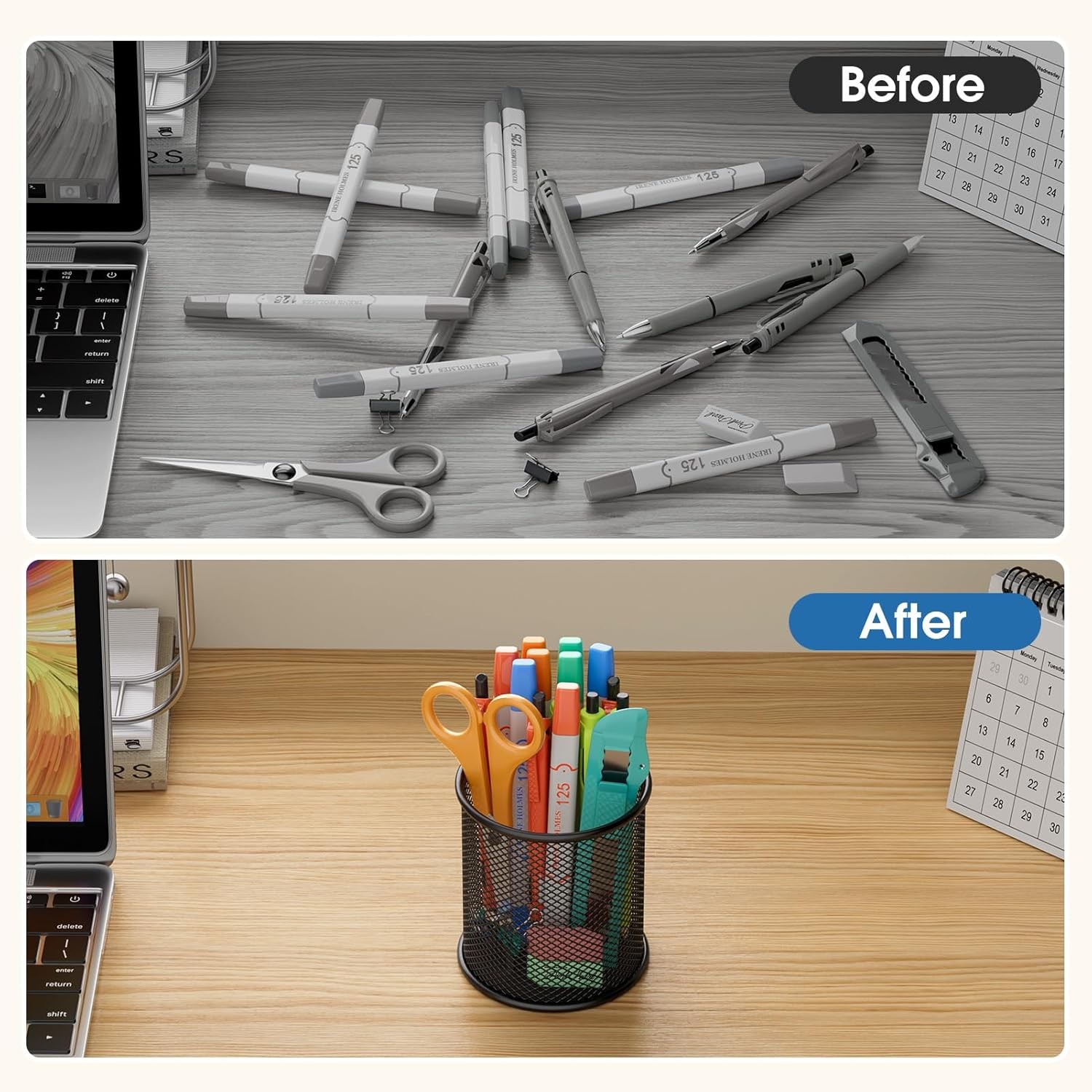 MaxGear Pen Holder, 3 Pack Pencil Holder for Desk, Premium Mesh Metal Desk Organ