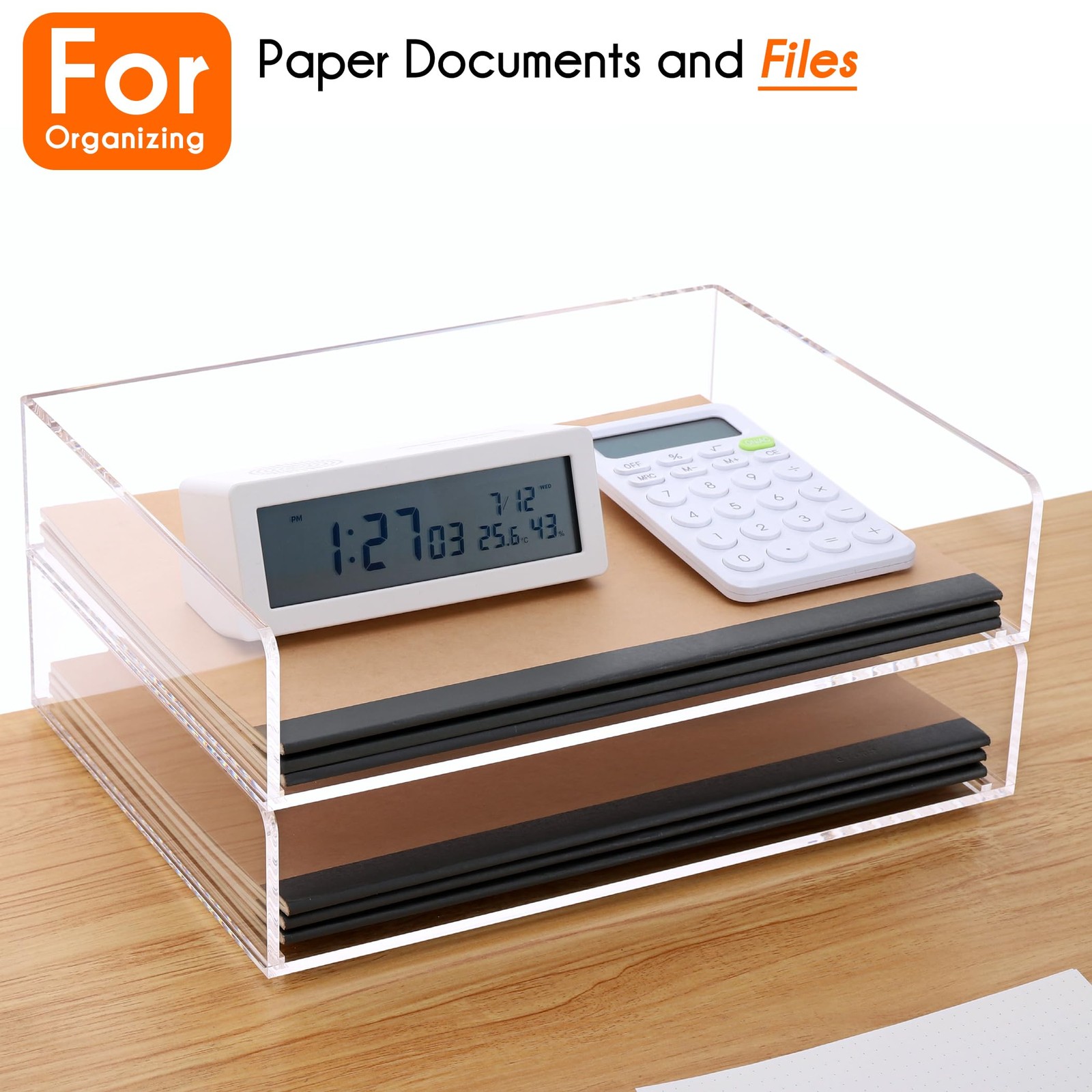 Paper Organizer 2 Tier Stackable A4 Size Acrylic Letter Tray Holder Clear