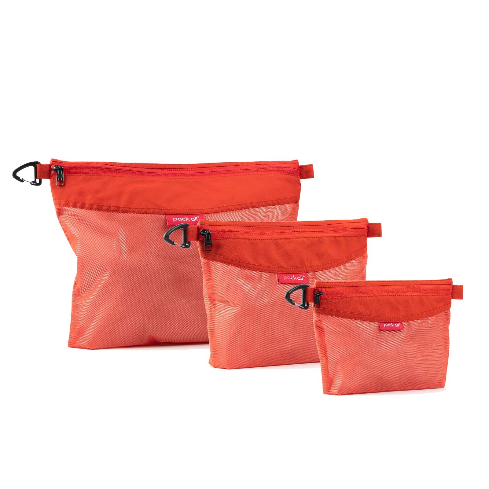Zipper Pouch Set Mesh Bags Water Resistant Orange 3 PCS Storage Travel Office