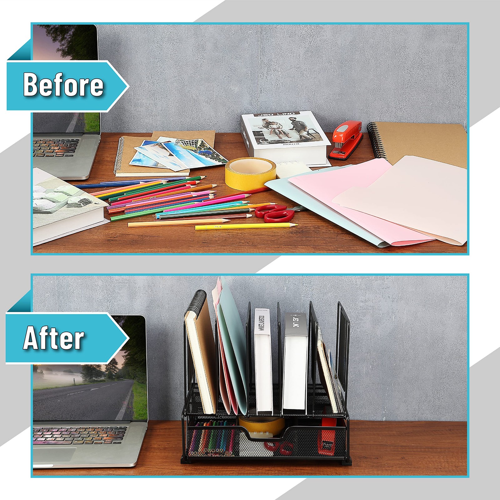 Mr. Pen- Mesh Desk Organizer with Drawer Black