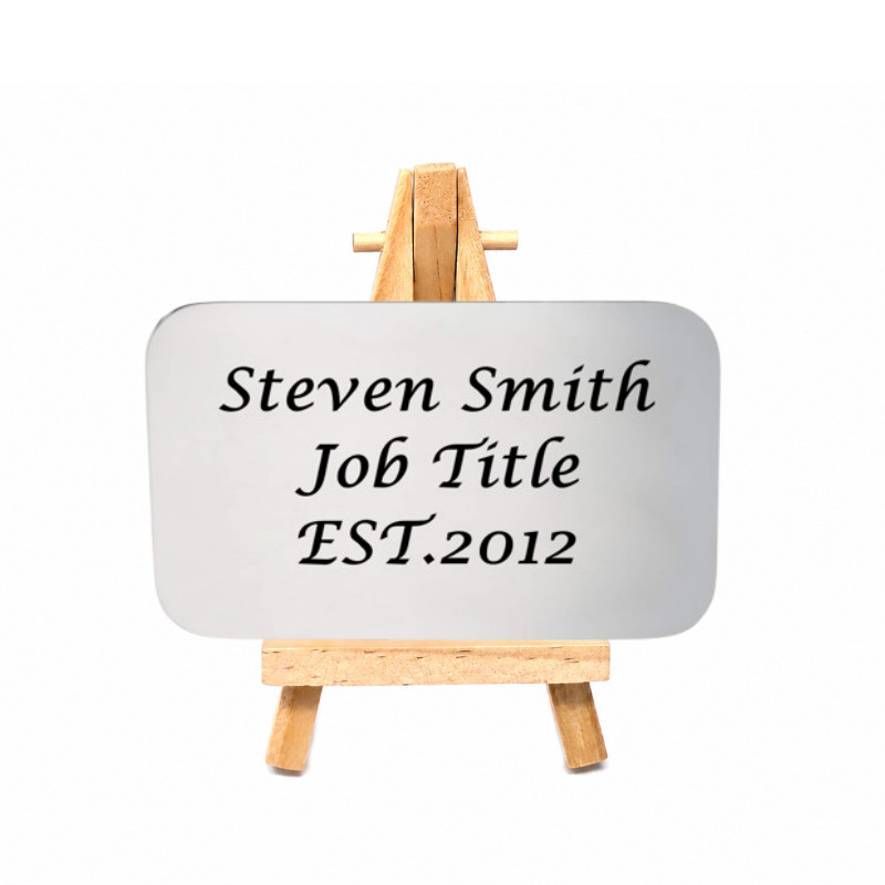 Custom Engrave Stainless Steel Desk Name Plate with Wooden Stand for Home/Office