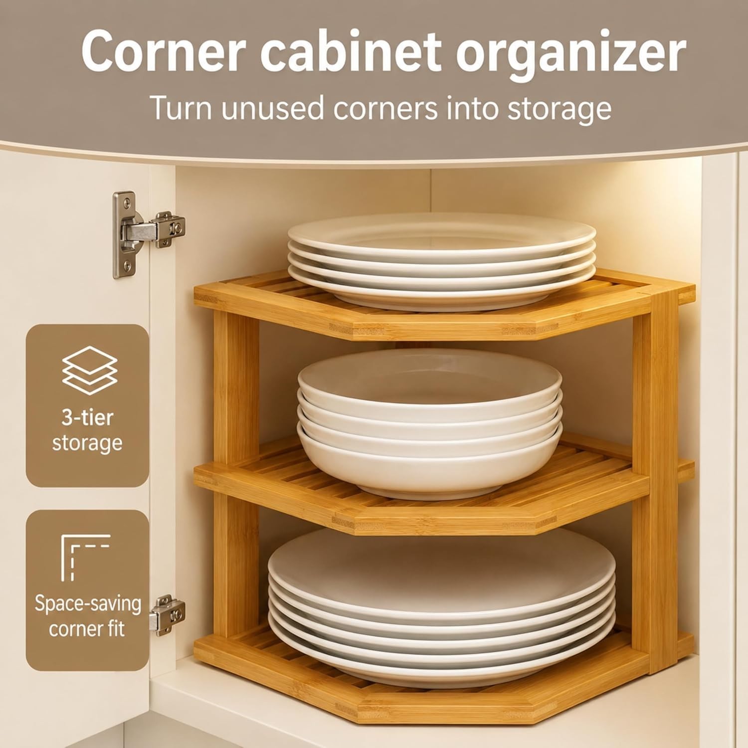 Bamboo Corner Shelf Cabinet Organizer