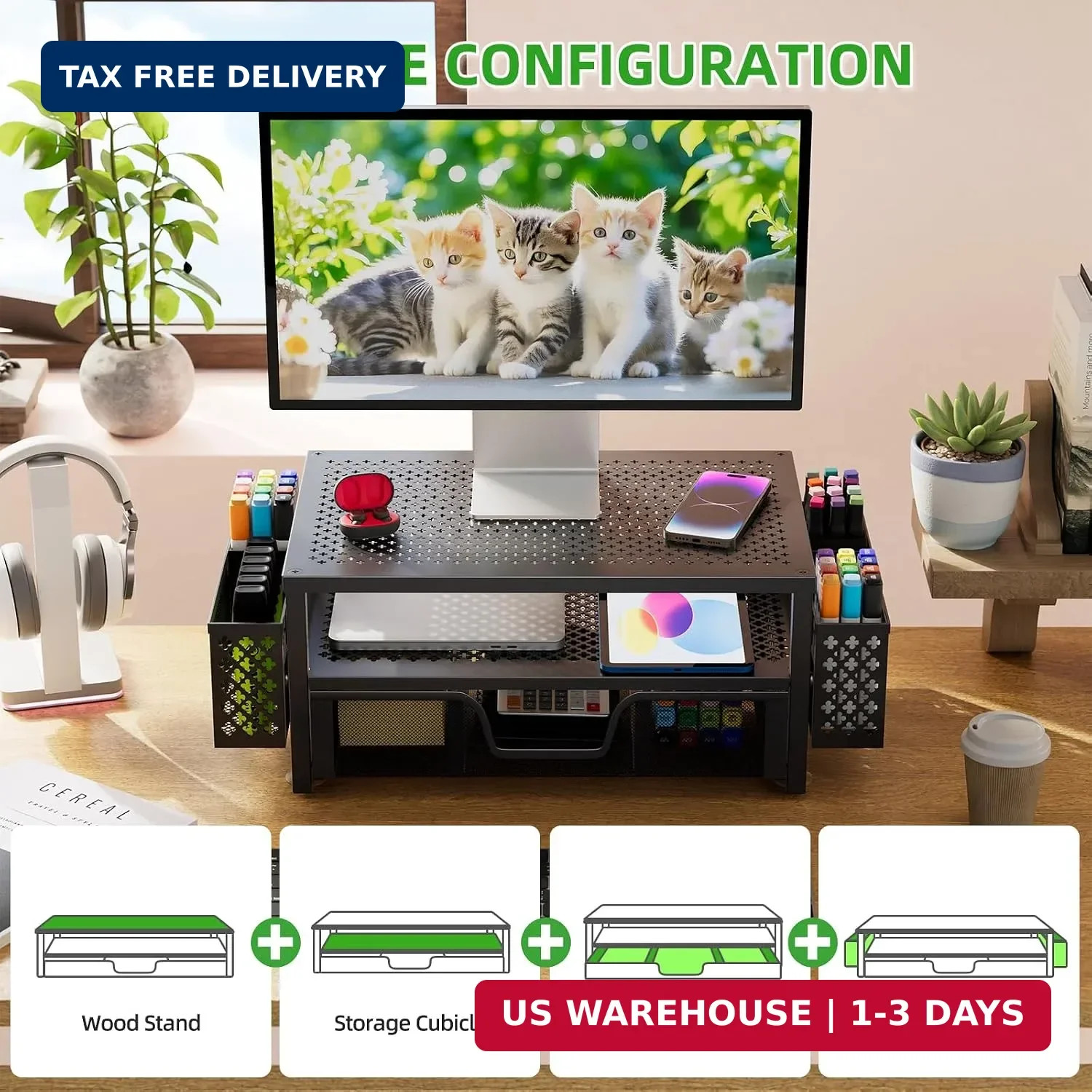 Simple Trending Desk Organizer and Accessories, 2 Tier Computer Metal Monitor St