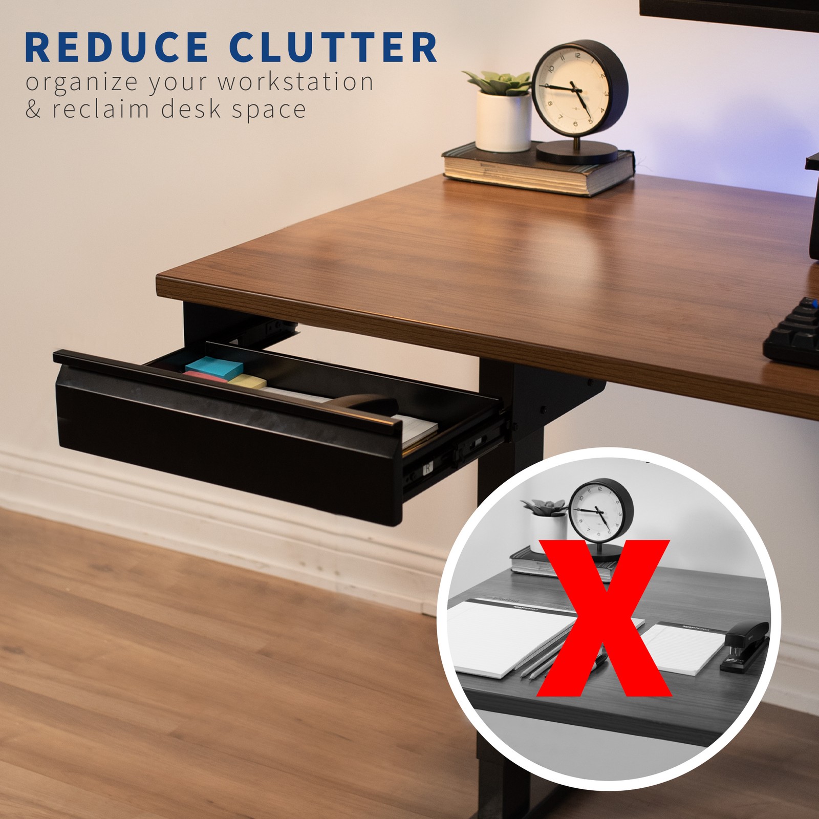 VIVO Black Space Saving 16″ Pull Out Under Desk Storage Drawer without Shell