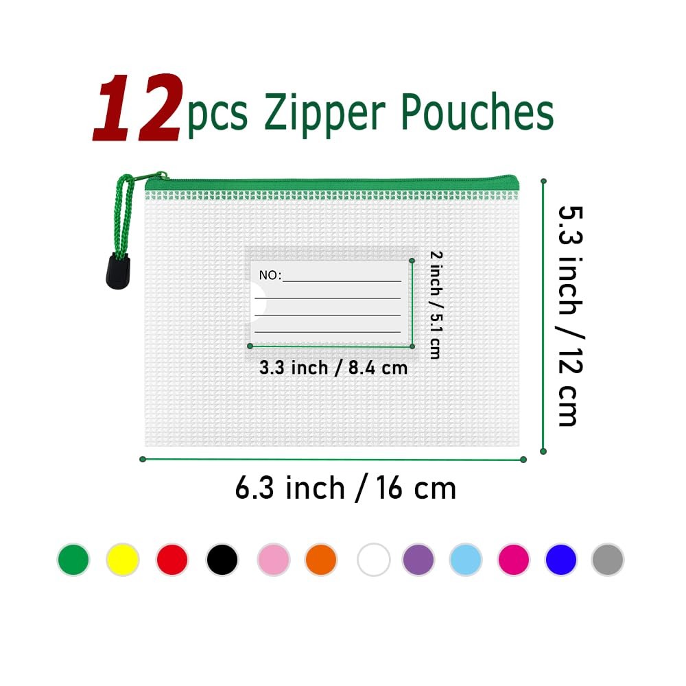 AUSTARK Plastic Mesh Zipper Pouch, 12Pcs Zipper File Bags with Label Pocket, …
