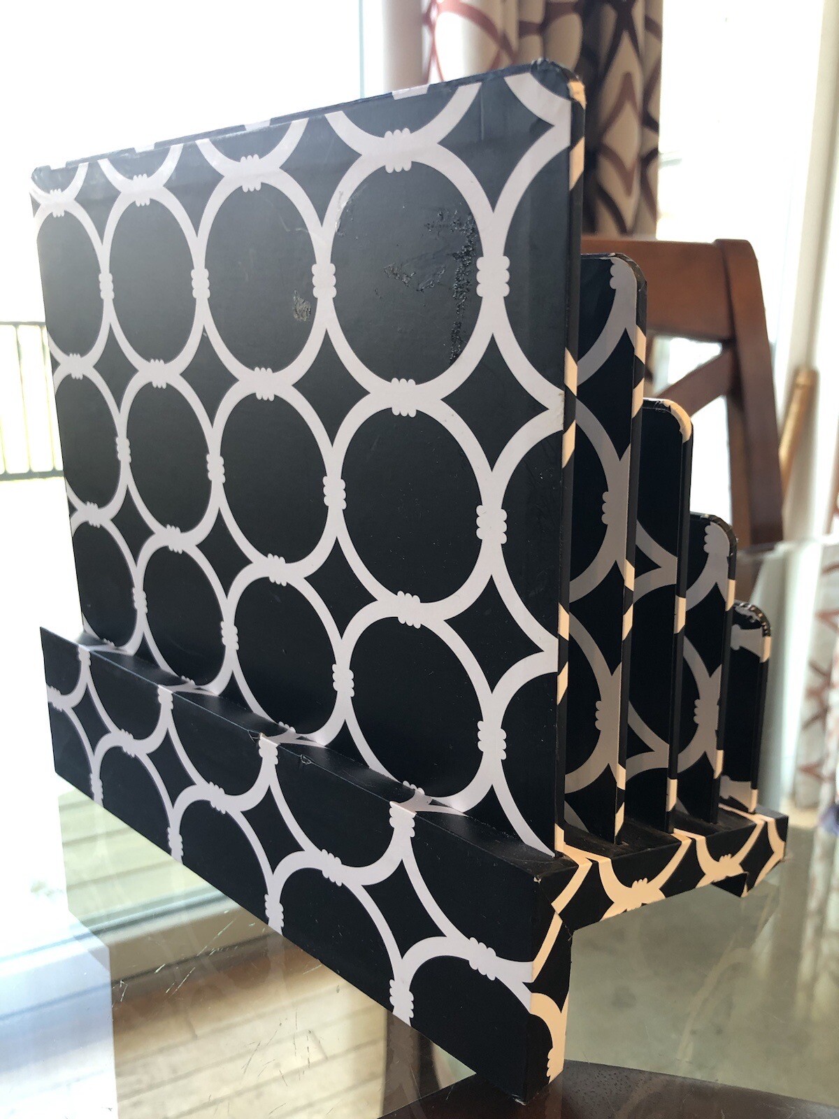 Desk Top Black & White Geometric Patterned Letter File Organizer