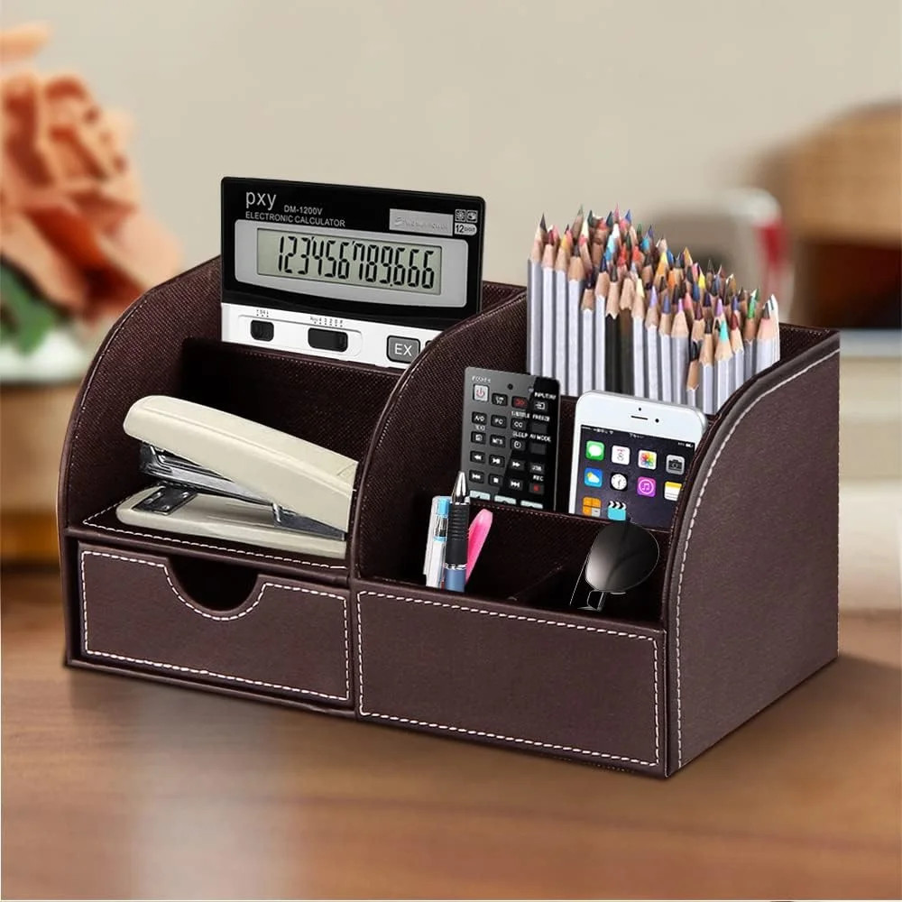 Desk Organizer, PU Leather Desktop Organizers and Accessories, Office Supplies M